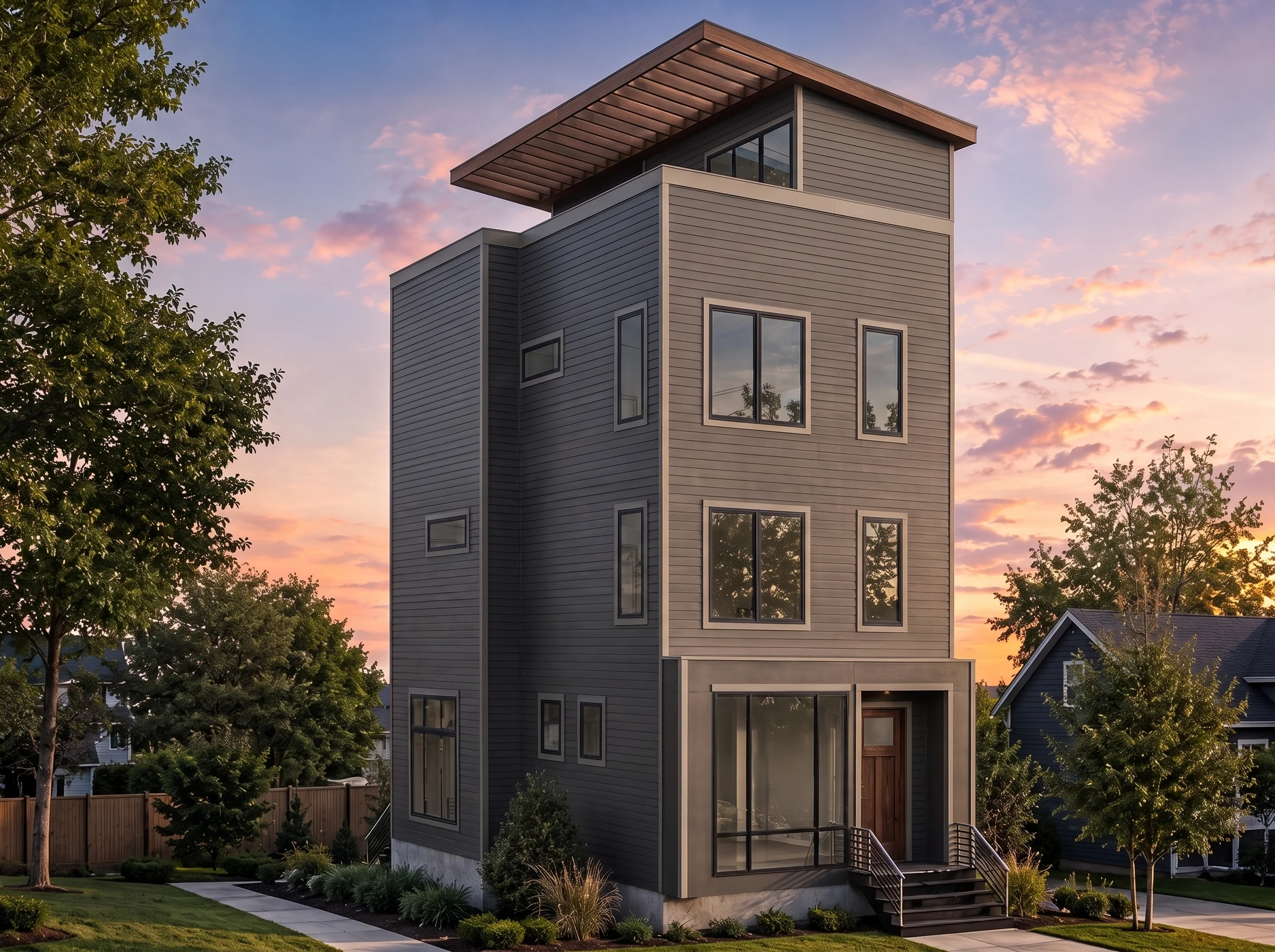 21-3153 HOUSE PLAN – Contemporary Home Plan – 3-Bed, 2.5-Bath, 2,295 SF - Modern Dark, AI-generated exterior concept