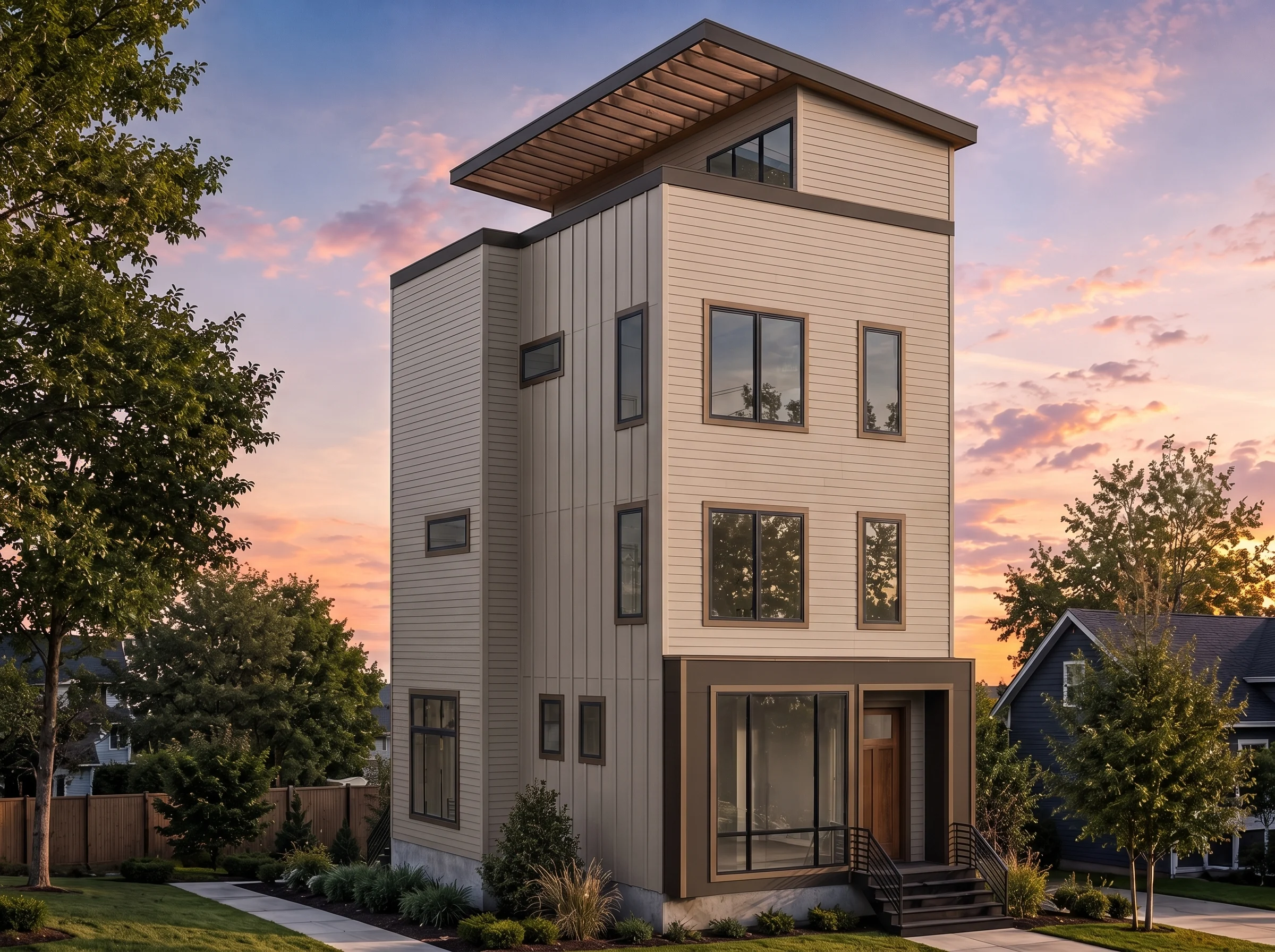 21-3153 HOUSE PLAN – Contemporary Home Plan – 3-Bed, 2.5-Bath, 2,295 SF - Warm Natural, AI-generated exterior concept