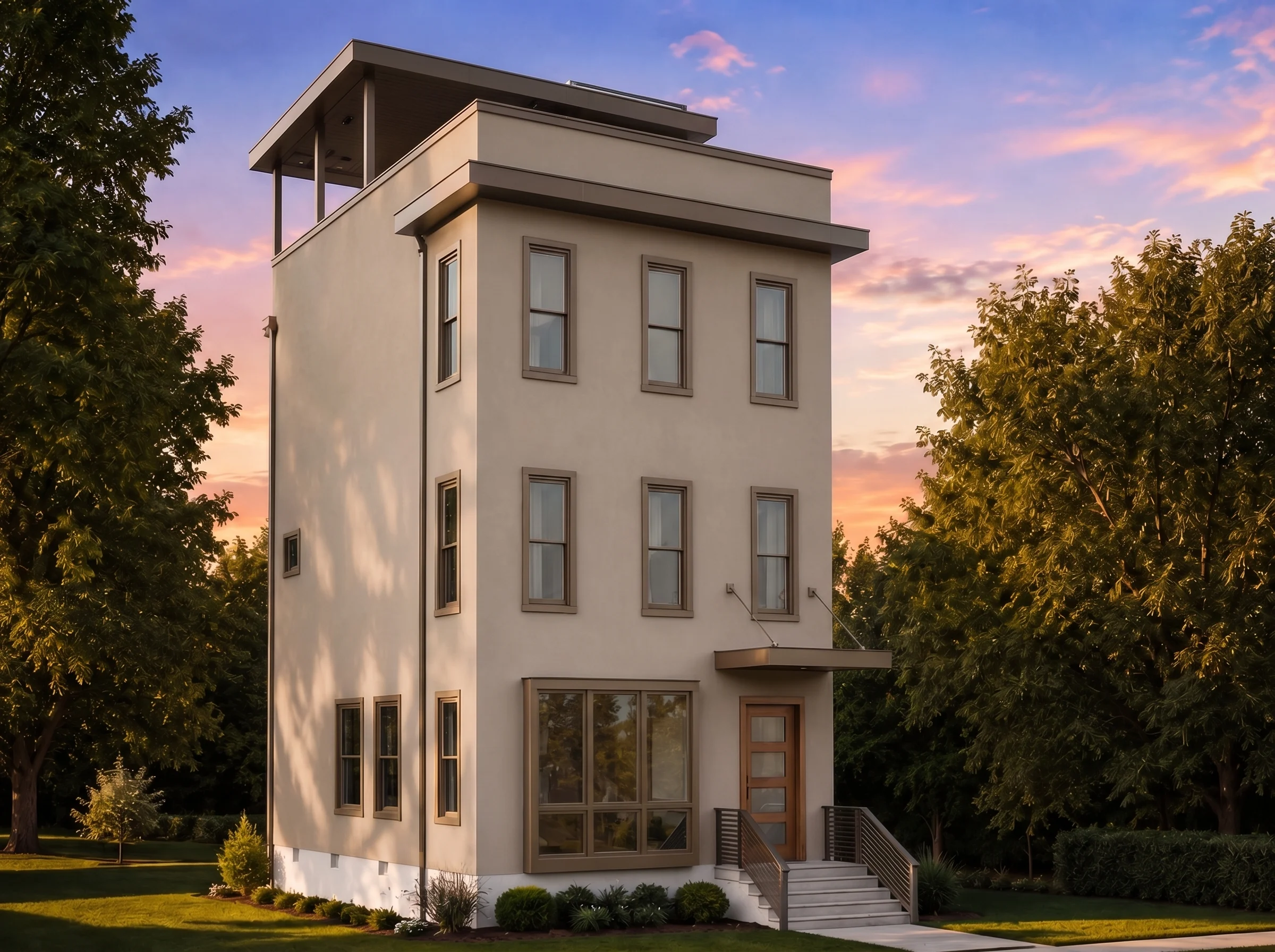 21-2580 HOUSE PLAN – Contemporary Home Plan – 3-Bed, 2.5-Bath, 2,155 SF - Warm Natural, AI-generated exterior concept