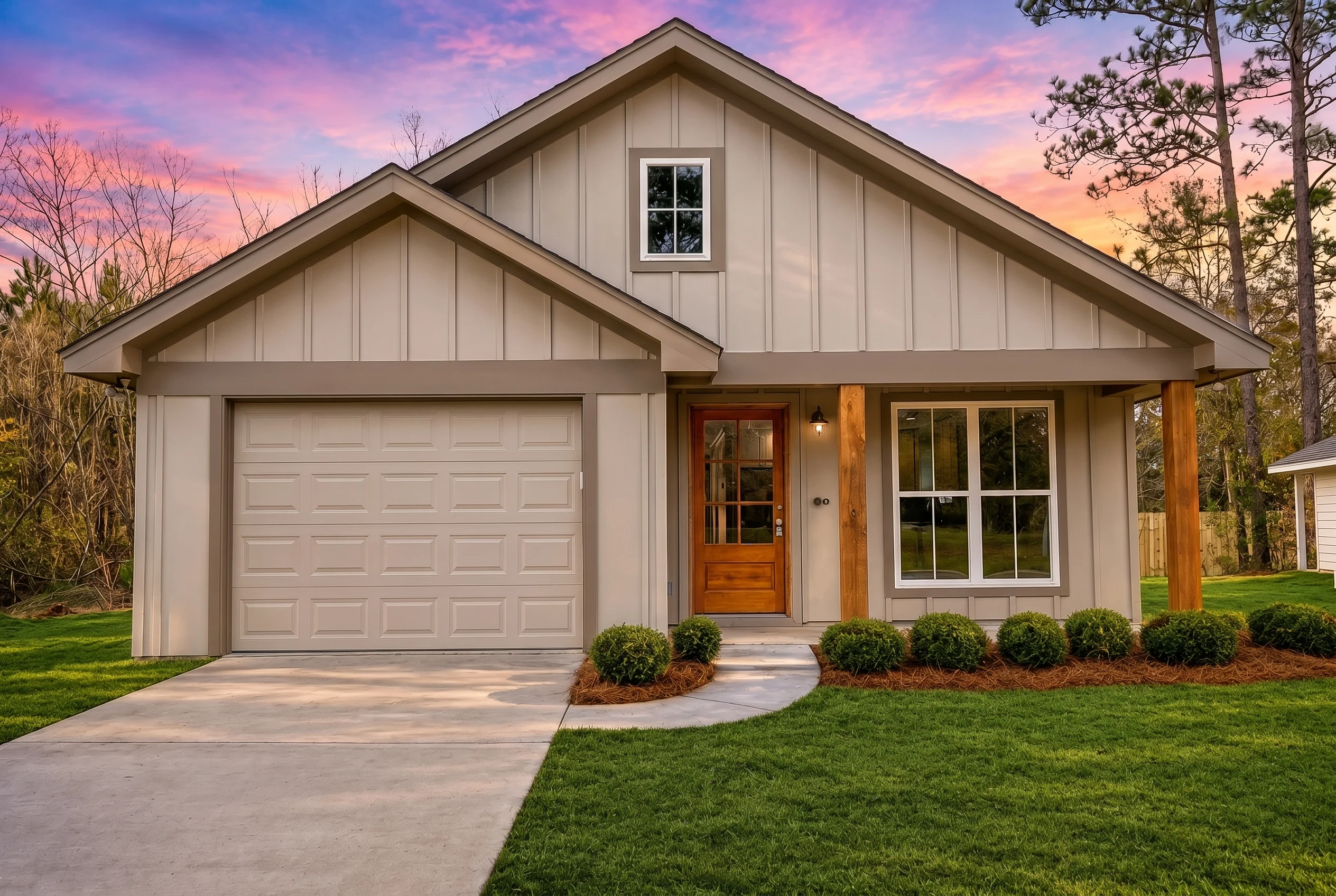 21-2238 HOUSE PLAN – Cottage Home Plan – 2-Bed, 2-Bath, 1,292 SF - Warm Natural, AI-generated exterior concept