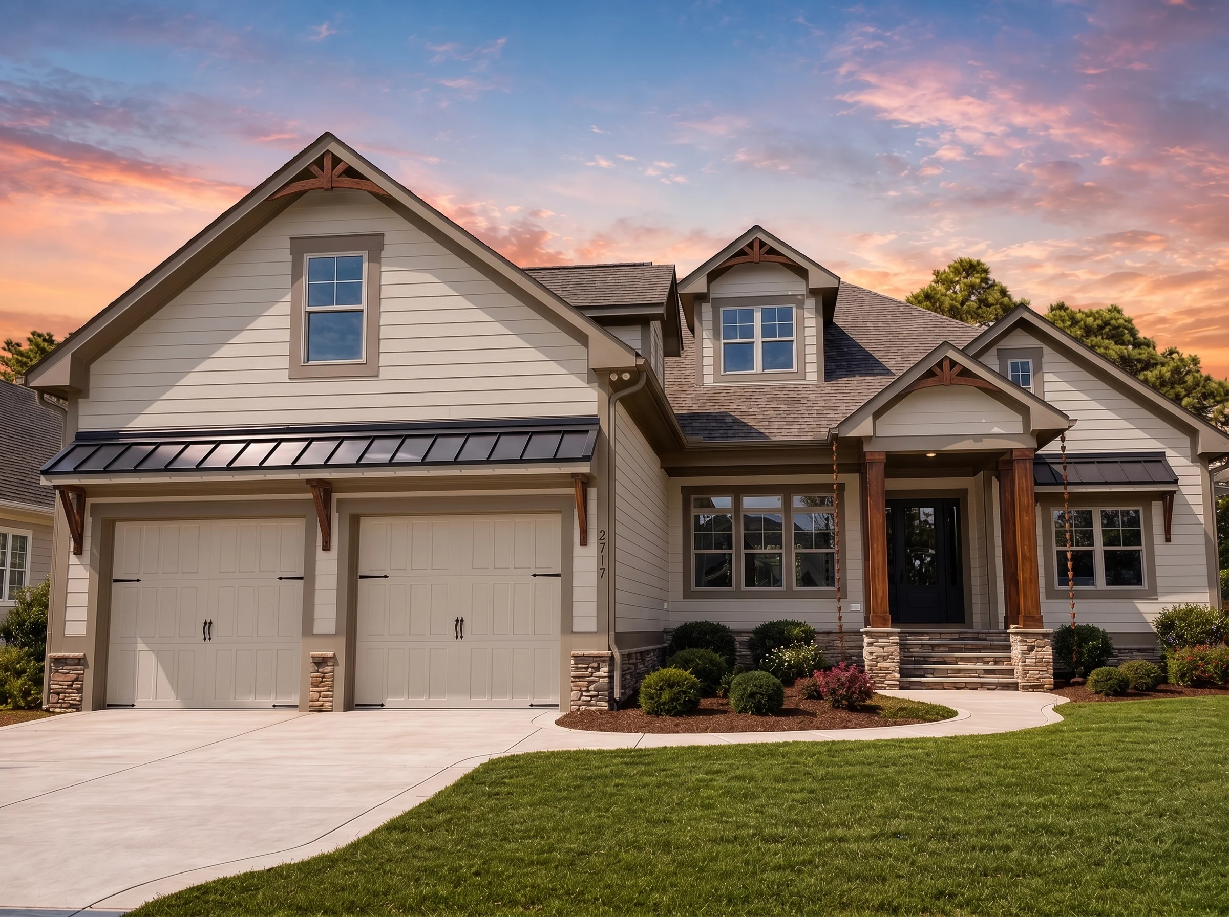 21-3350 HOUSE PLAN – Modern Farmhouse Home Plan – 3-Bed, 3-Bath, 2,515 SF - Warm Natural, AI-generated exterior concept