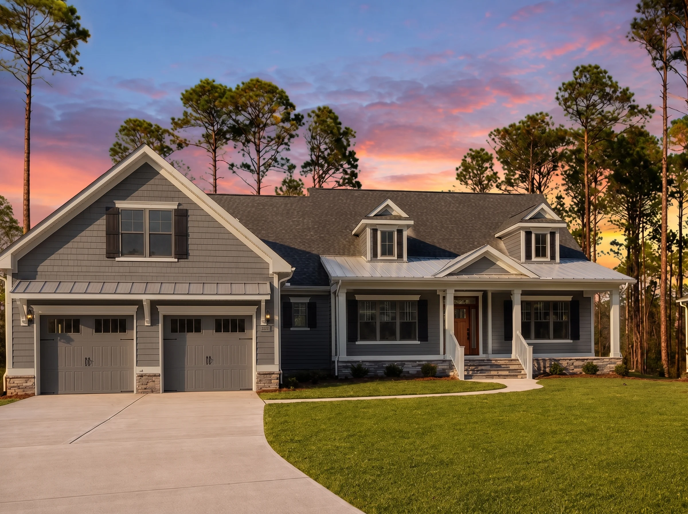 21-2677 HOUSE PLAN – Modern Farmhouse Home Plan – 4-Bed, 3.5-Bath, 2,920 SF - Warm Charcoal, AI-generated exterior concept
