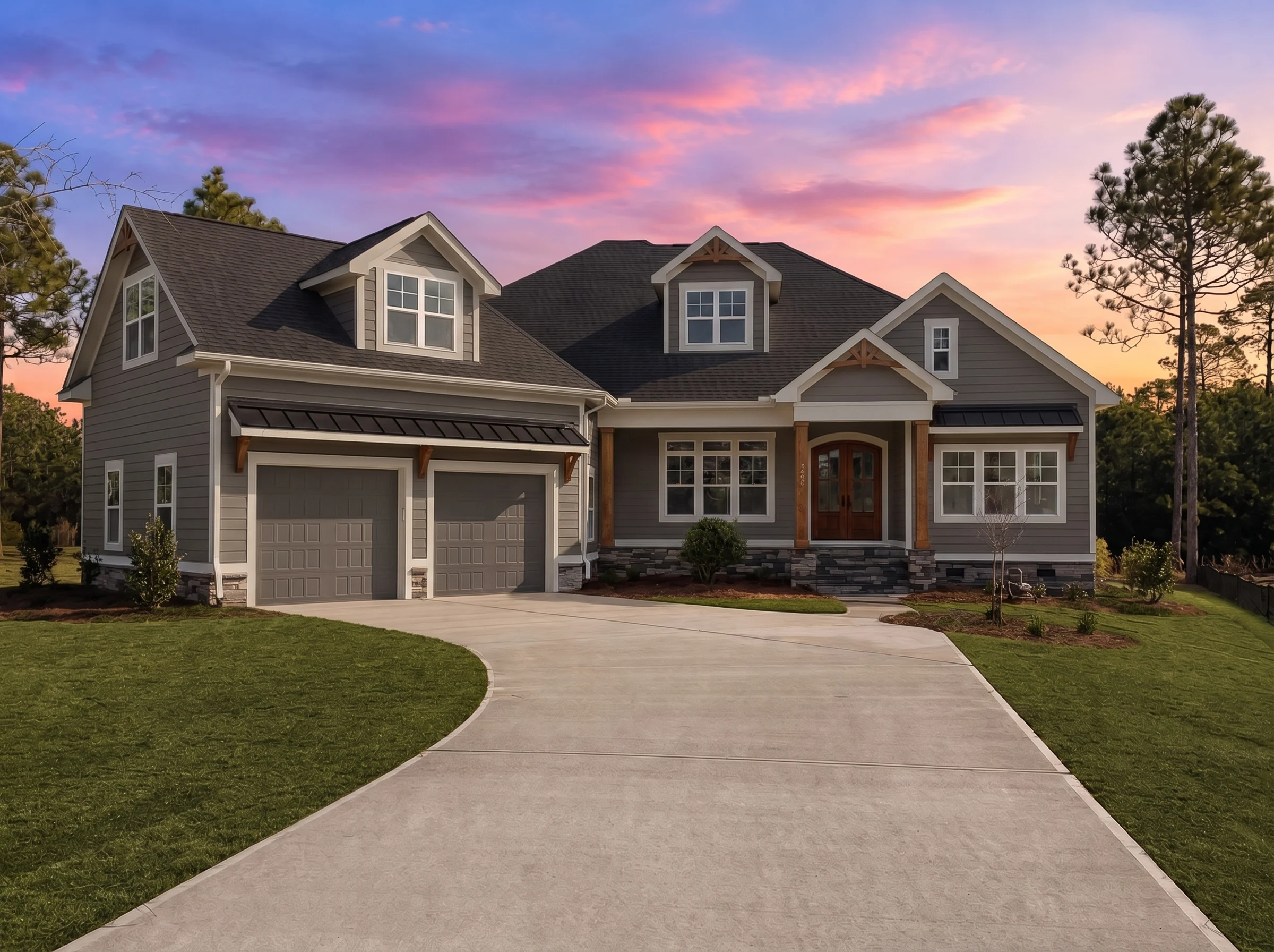 21-3196 HOUSE PLAN – Modern Farmhouse Home Plan – 4-Bed, 4-Bath, 2,950 SF - Warm Charcoal, AI-generated exterior concept