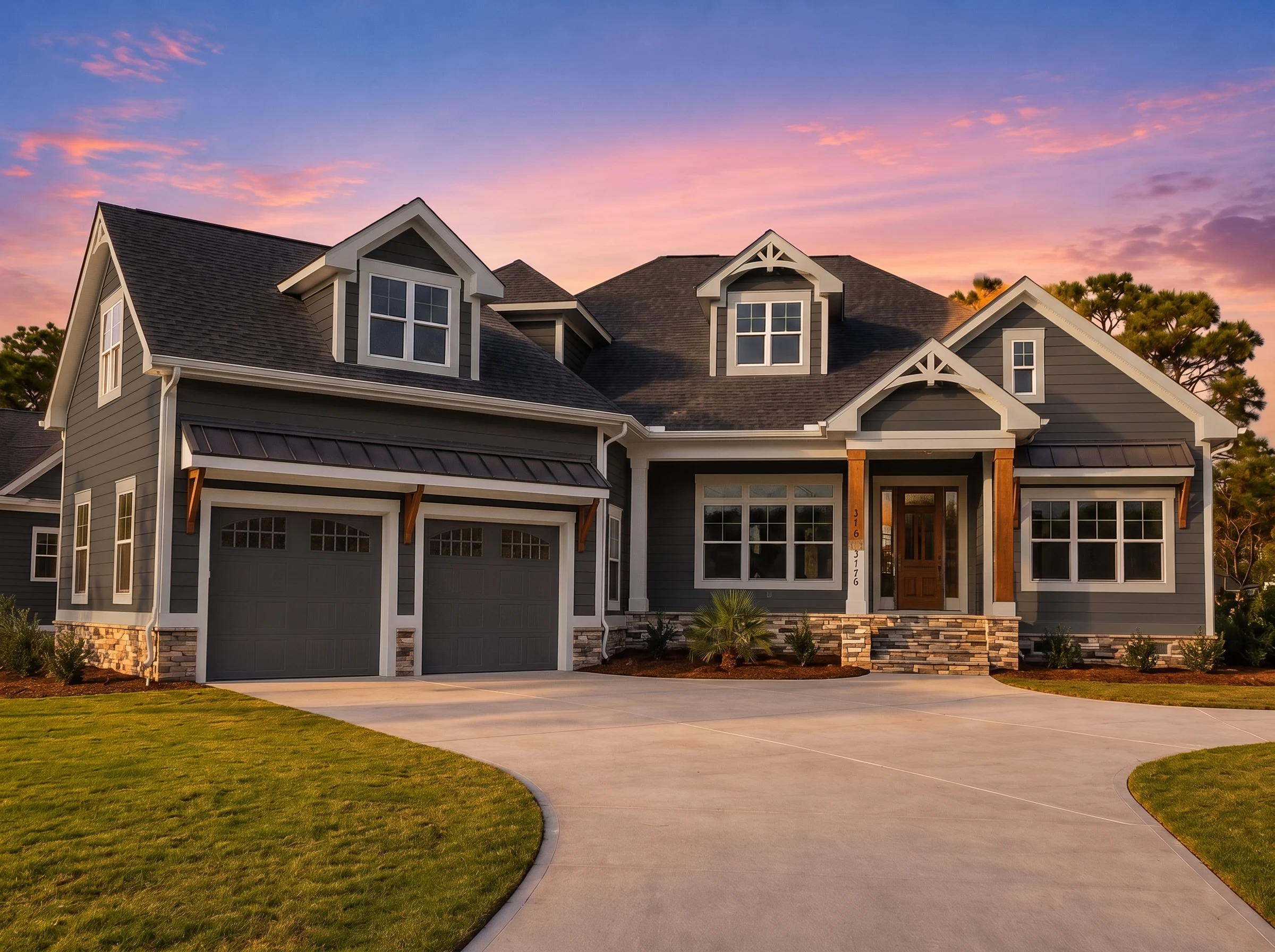 21-3161 HOUSE PLAN – Modern Farmhouse Home Plan – 4-Bed, 3.5-Bath, 3,251 SF - Warm Charcoal, AI-generated exterior concept