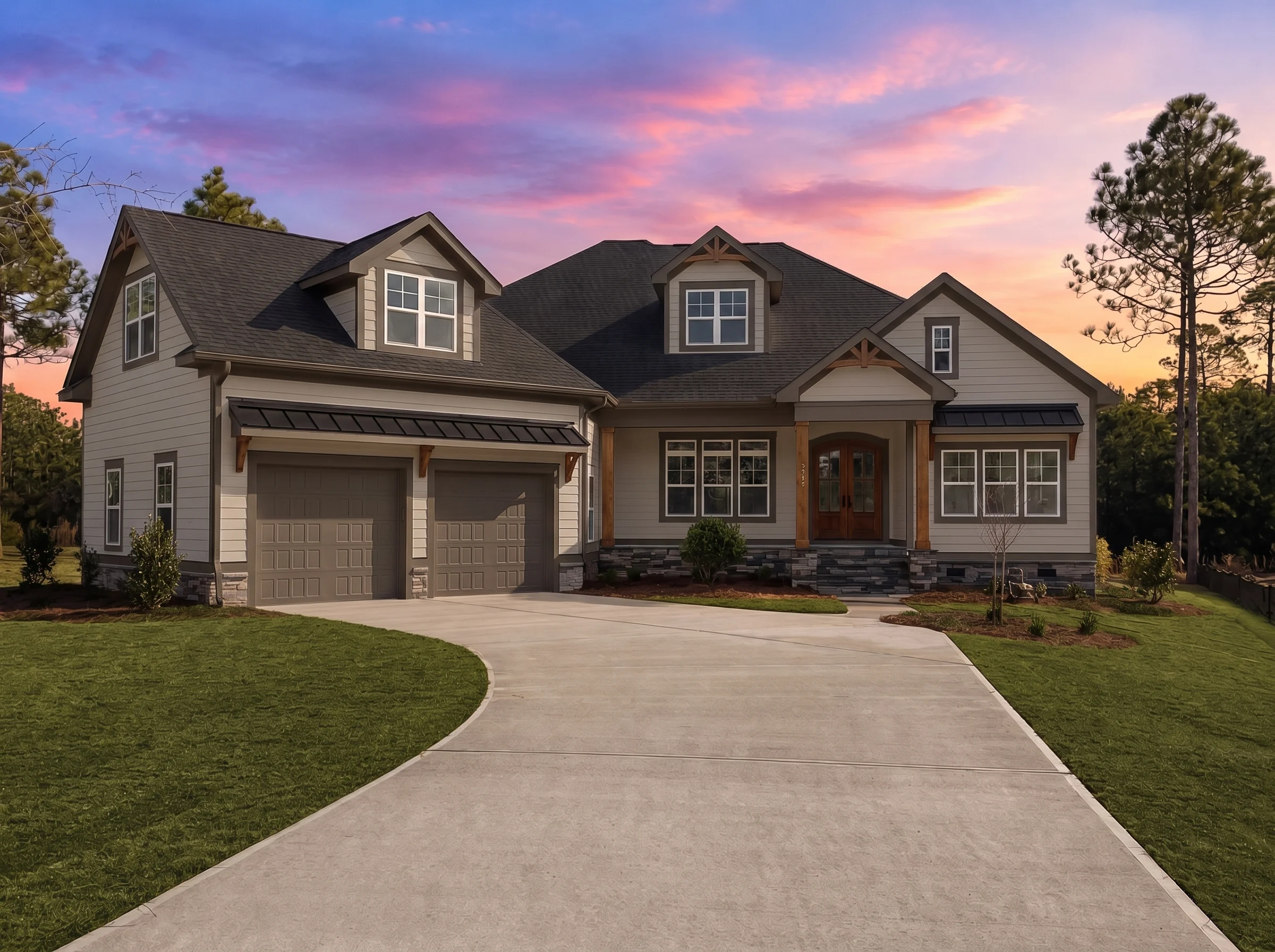 21-3196 HOUSE PLAN – Modern Farmhouse Home Plan – 4-Bed, 4-Bath, 2,950 SF - Mushroom Taupe, AI-generated exterior concept