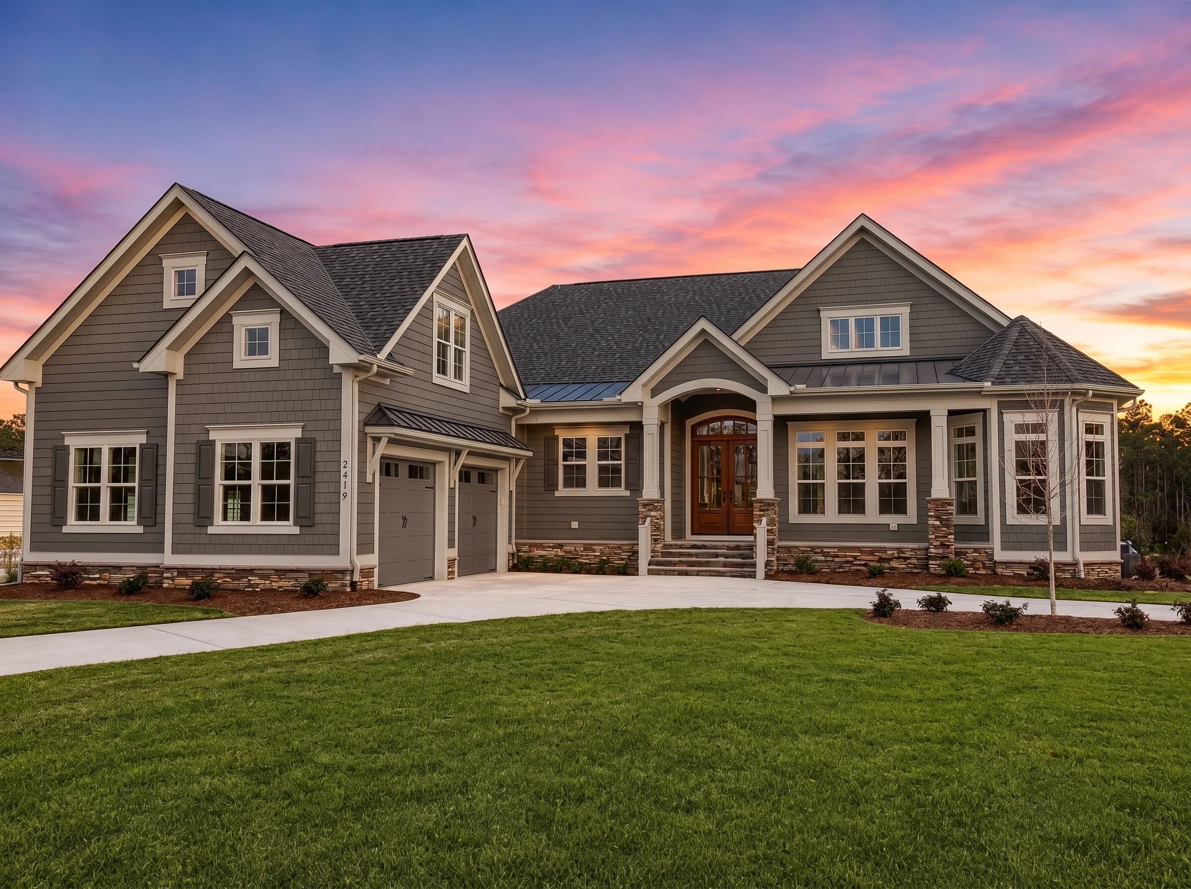 21-3511 HOUSE PLAN – Modern Farmhouse Home Plan – 3-Bed, 4-Bath, 3,607 SF - Warm Charcoal, AI-generated exterior concept