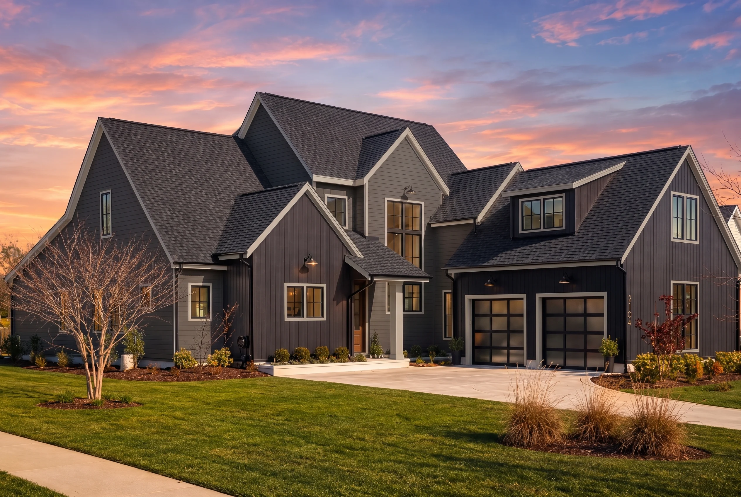 21-2506 HOUSE PLAN – Modern Farmhouse Home Plan – 3-Bed, 3.5-Bath, 3,625 SF - Warm Charcoal, AI-generated exterior concept