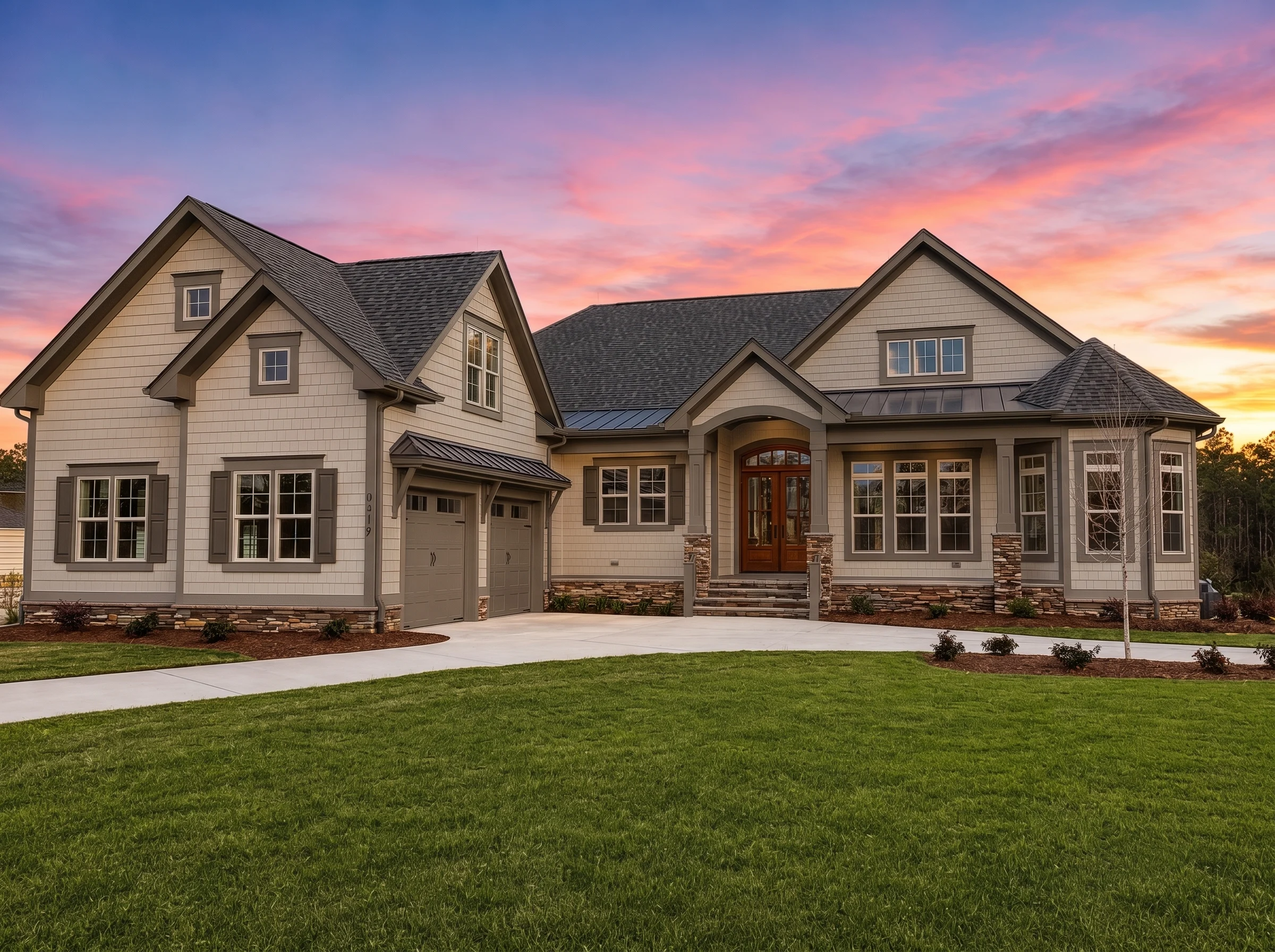 21-3511 HOUSE PLAN – Modern Farmhouse Home Plan – 3-Bed, 4-Bath, 3,607 SF - Mushroom Taupe, AI-generated exterior concept