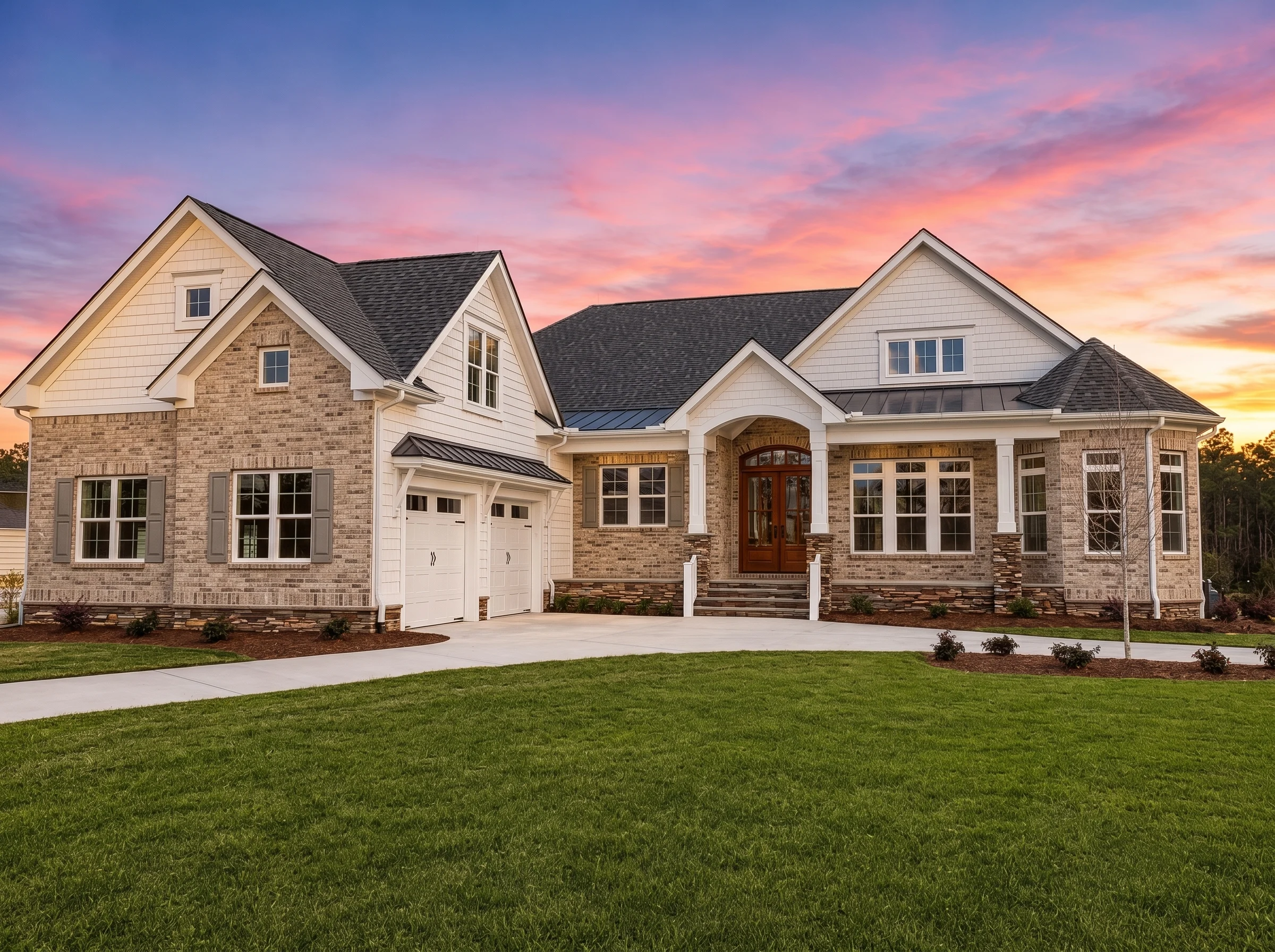 21-3511 HOUSE PLAN – Modern Farmhouse Home Plan – 3-Bed, 4-Bath, 3,607 SF - Natural Brick, AI-generated exterior concept