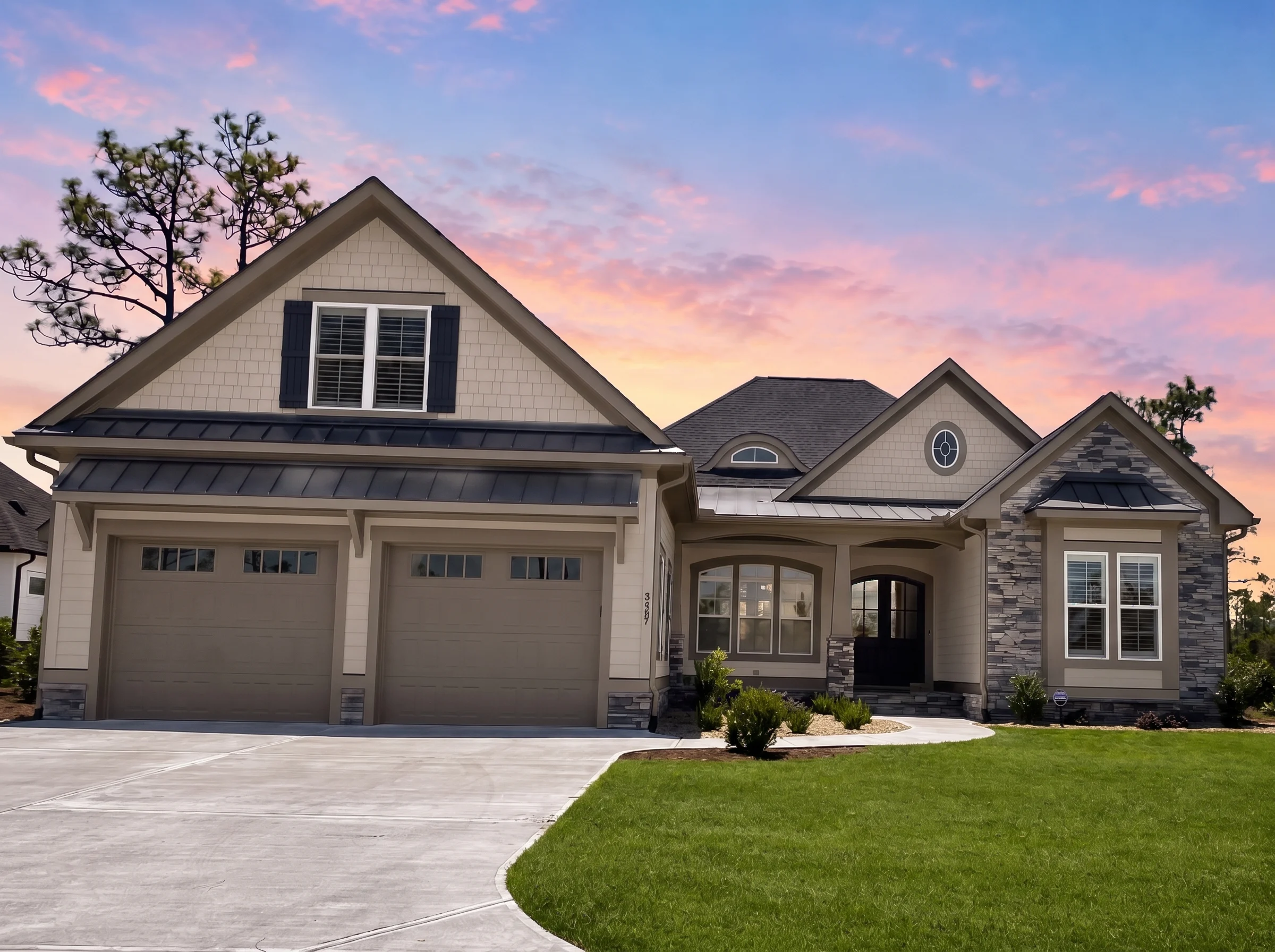 21-2530 HOUSE PLAN – Modern Farmhouse Home Plan – 3-Bed, 4.5-Bath, 2,709 SF - Mushroom Taupe, AI-generated exterior concept