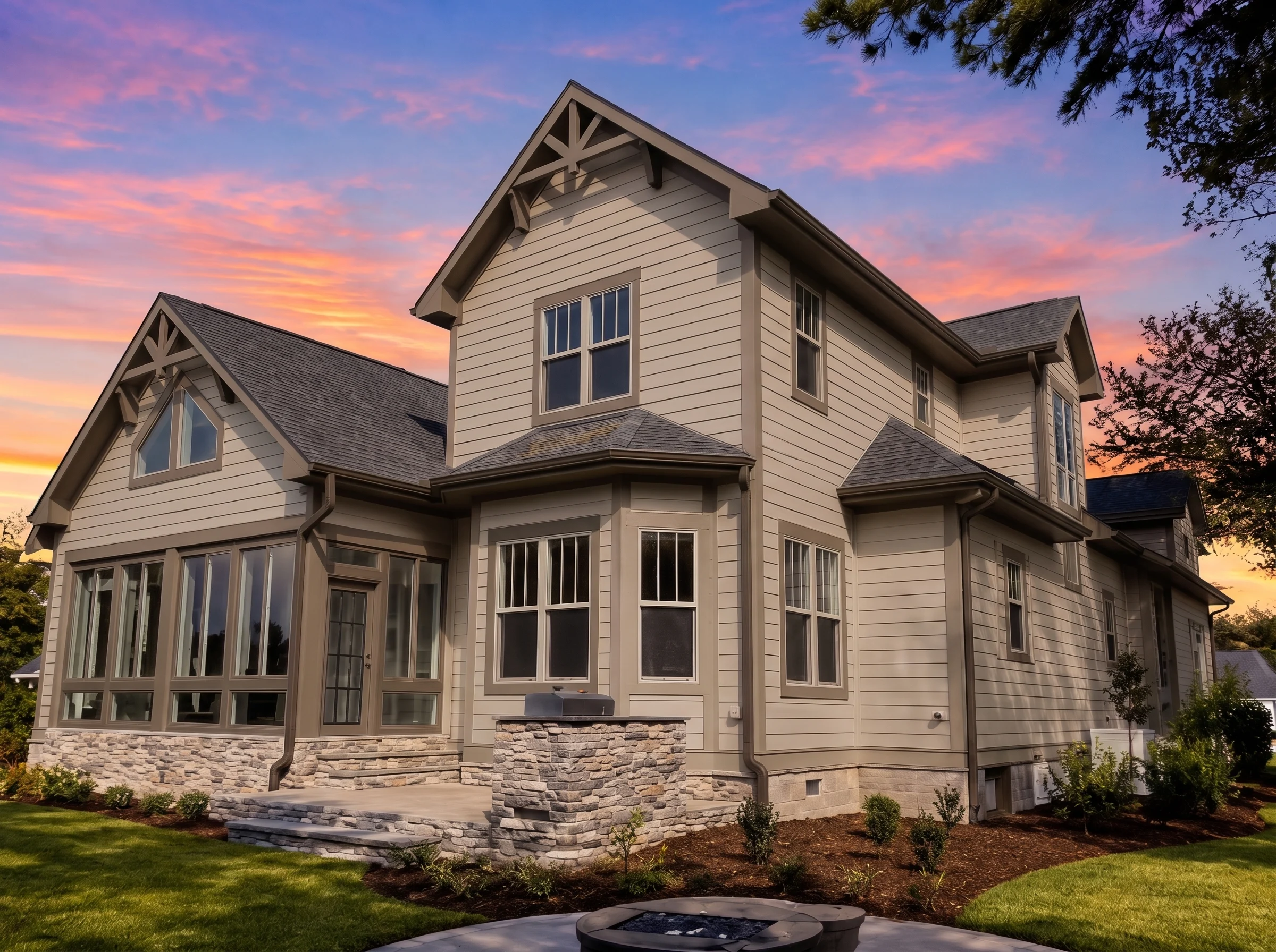 21-2789 HOUSE PLAN – Modern Farmhouse Home Plan – 3-Bed, 4-Bath, 3,325 SF - Mushroom Taupe, AI-generated exterior concept