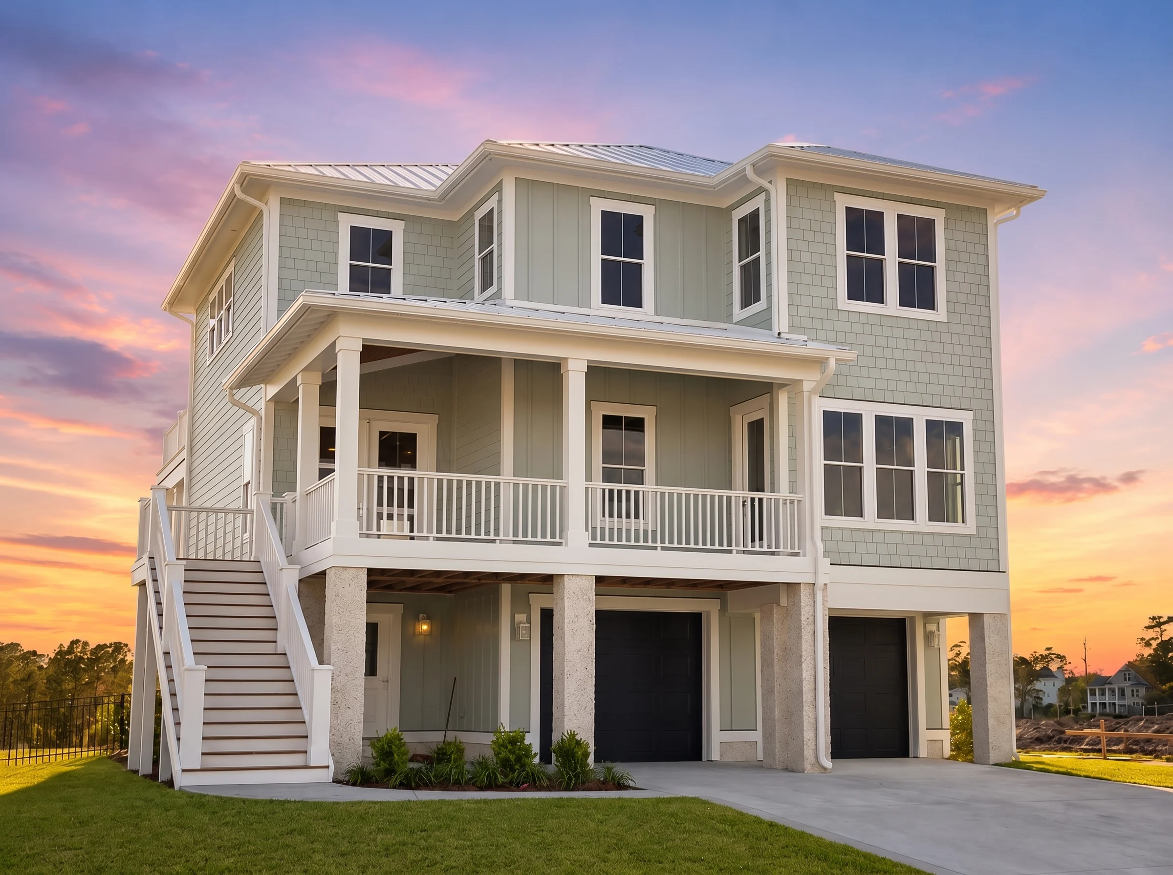 21-3406 HOUSE PLAN – Coastal Home Plan – 4-Bed, 4.5-Bath, 3,659 SF - Muted Sage, AI-generated exterior concept