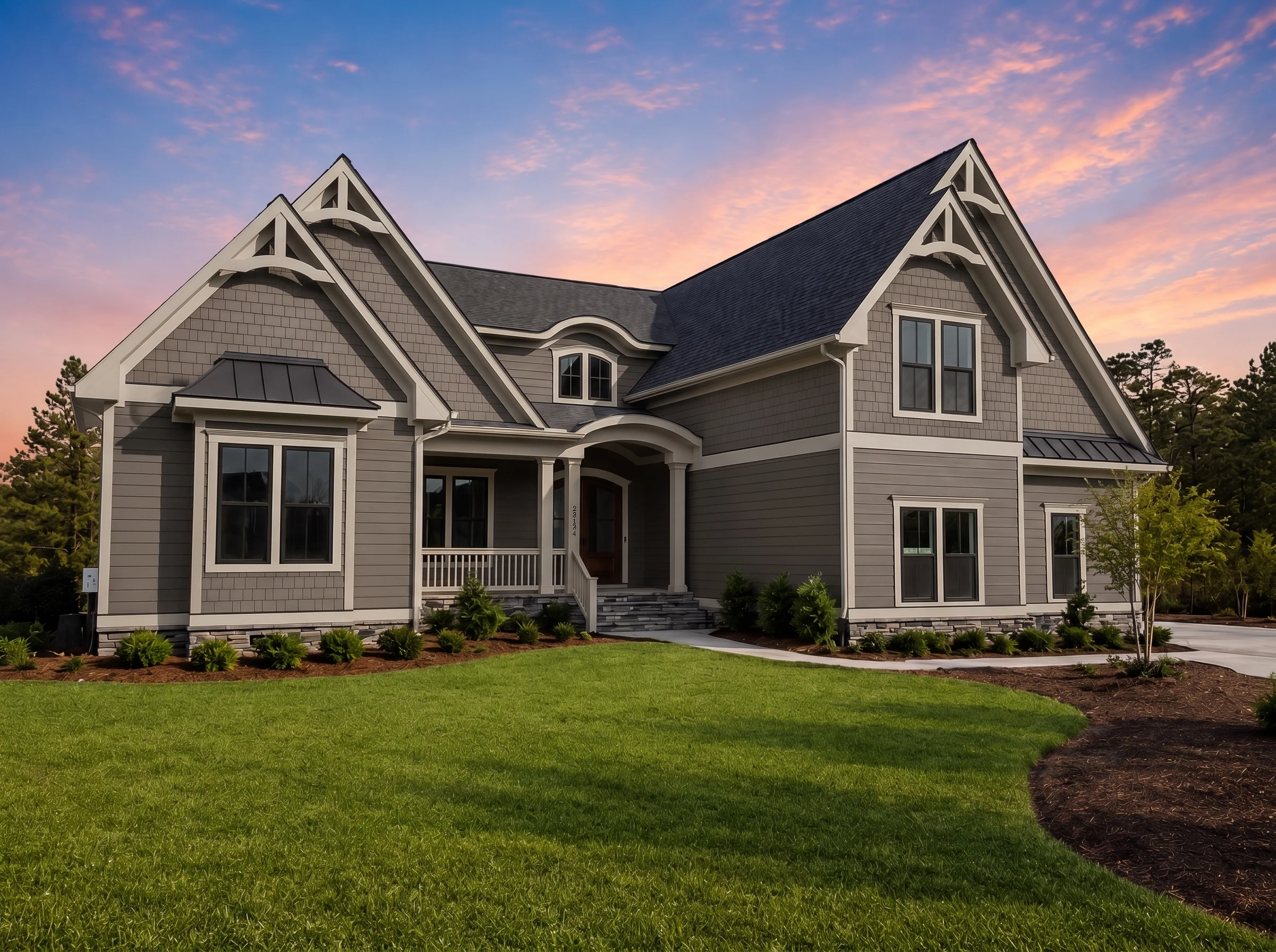 21-3427 HOUSE PLAN – Modern Coastal Craftsman Home Plan – 3-Bed, 4-Bath, 3,273 SF - Warm Charcoal, AI-generated exterior concept