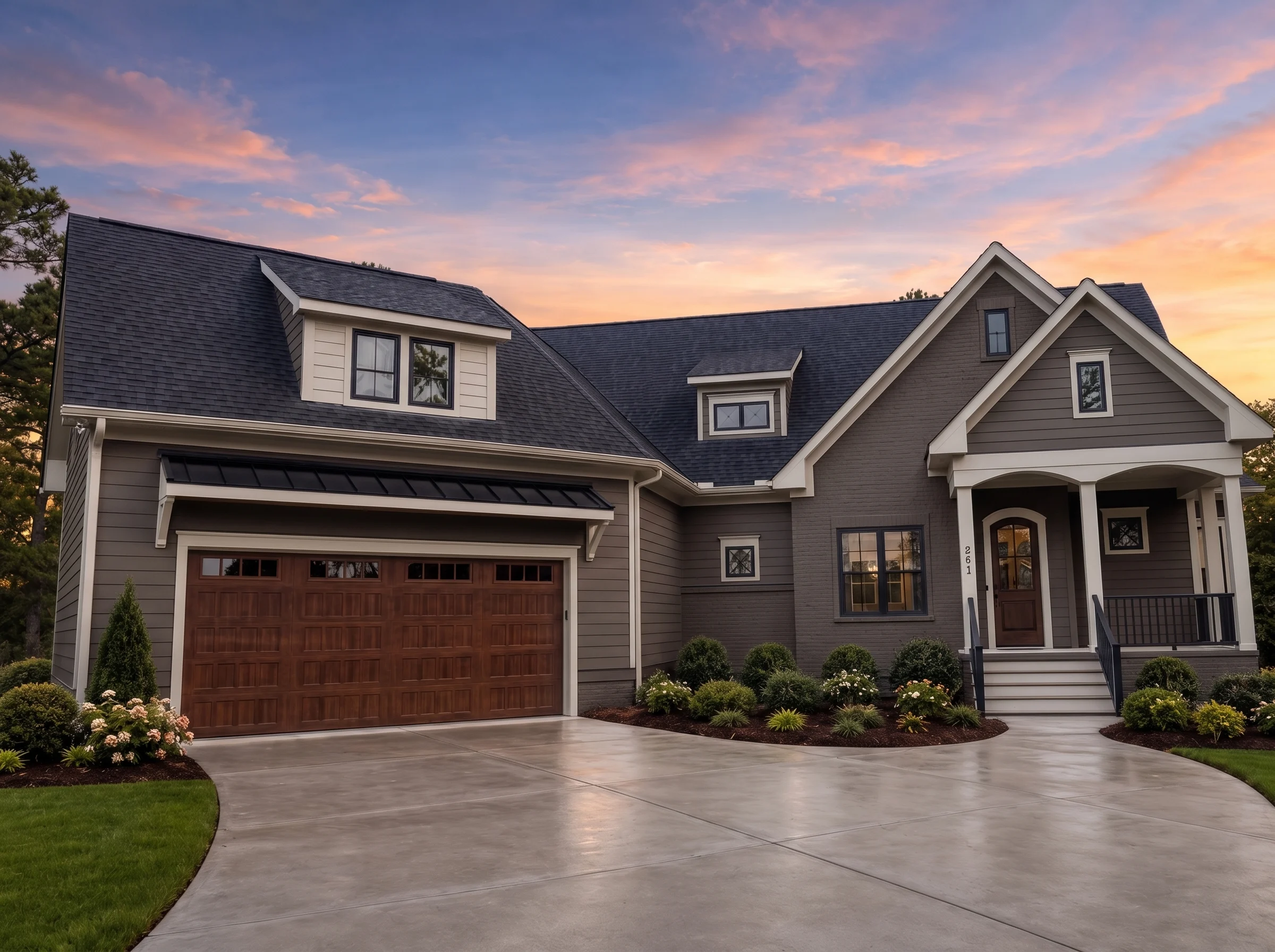 21-2613 HOUSE PLAN – Modern Farmhouse Home Plan – 2-Bed, 3-Bath, 2,565 SF - Warm Charcoal, AI-generated exterior concept