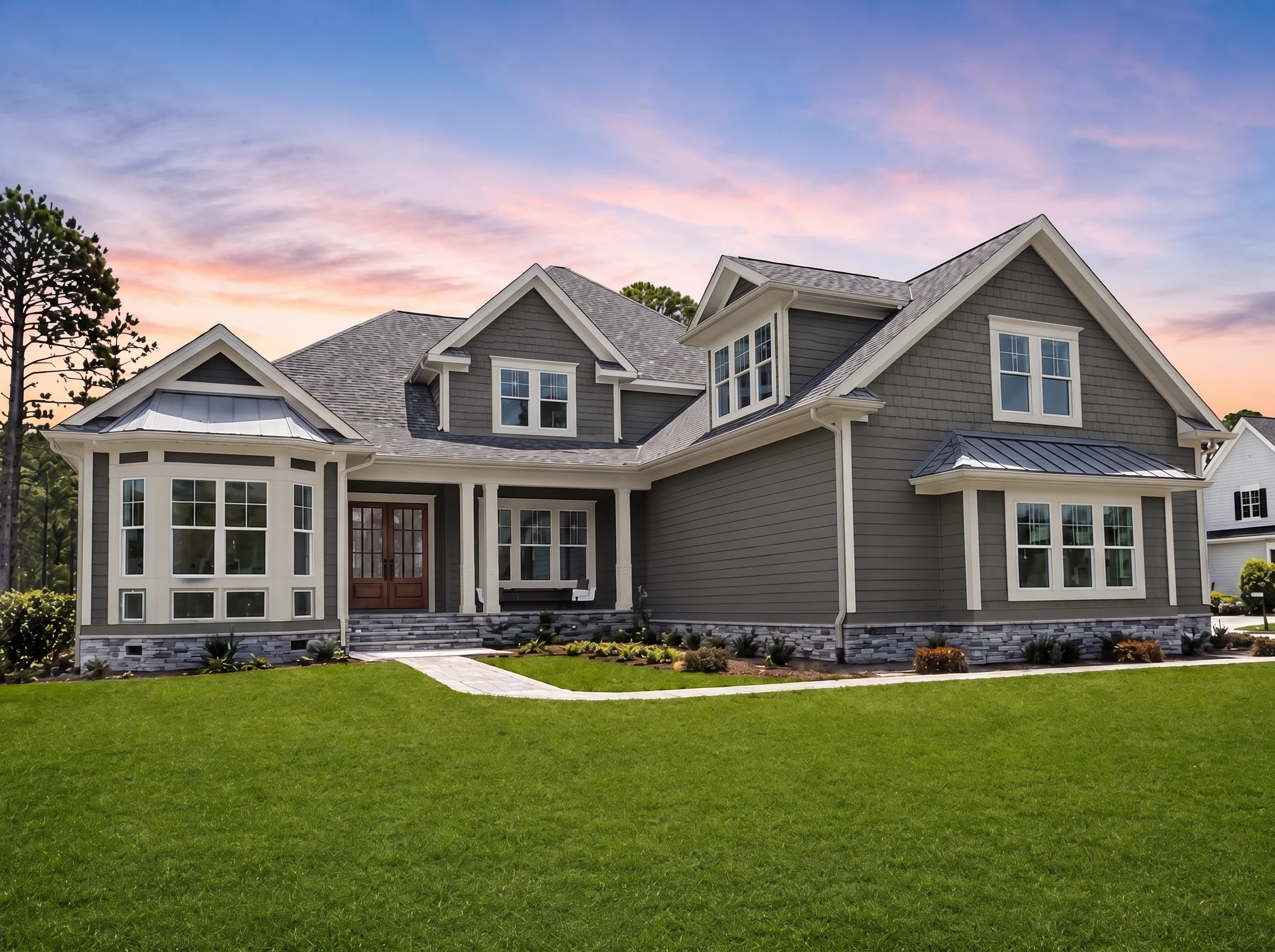 21-2609 HOUSE PLAN –  Modern Farmhouse Home Plan – 5-Bed, 4.5-Bath, 4,196 SF - Warm Charcoal, AI-generated exterior concept