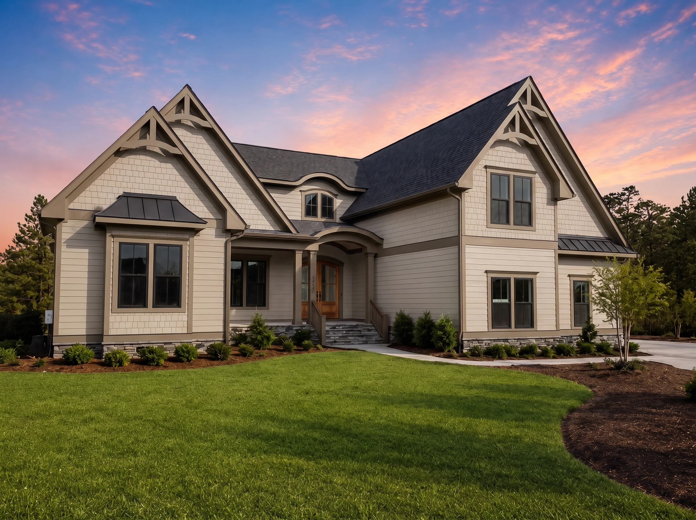 21-3427 HOUSE PLAN – Modern Coastal Craftsman Home Plan – 3-Bed, 4-Bath, 3,273 SF - Mushroom Taupe, AI-generated exterior concept