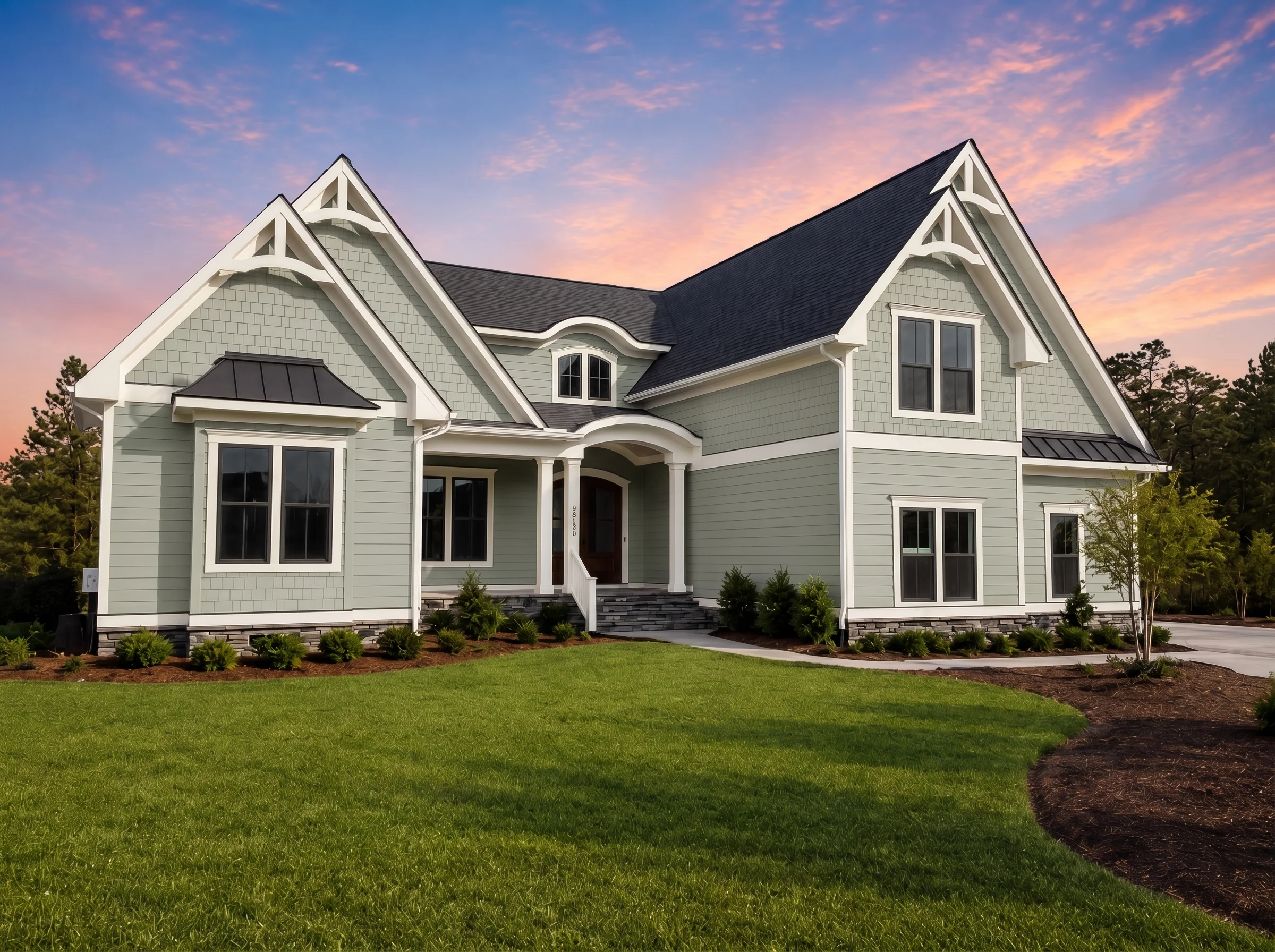 21-3427 HOUSE PLAN – Modern Coastal Craftsman Home Plan – 3-Bed, 4-Bath, 3,273 SF - Muted Sage, AI-generated exterior concept