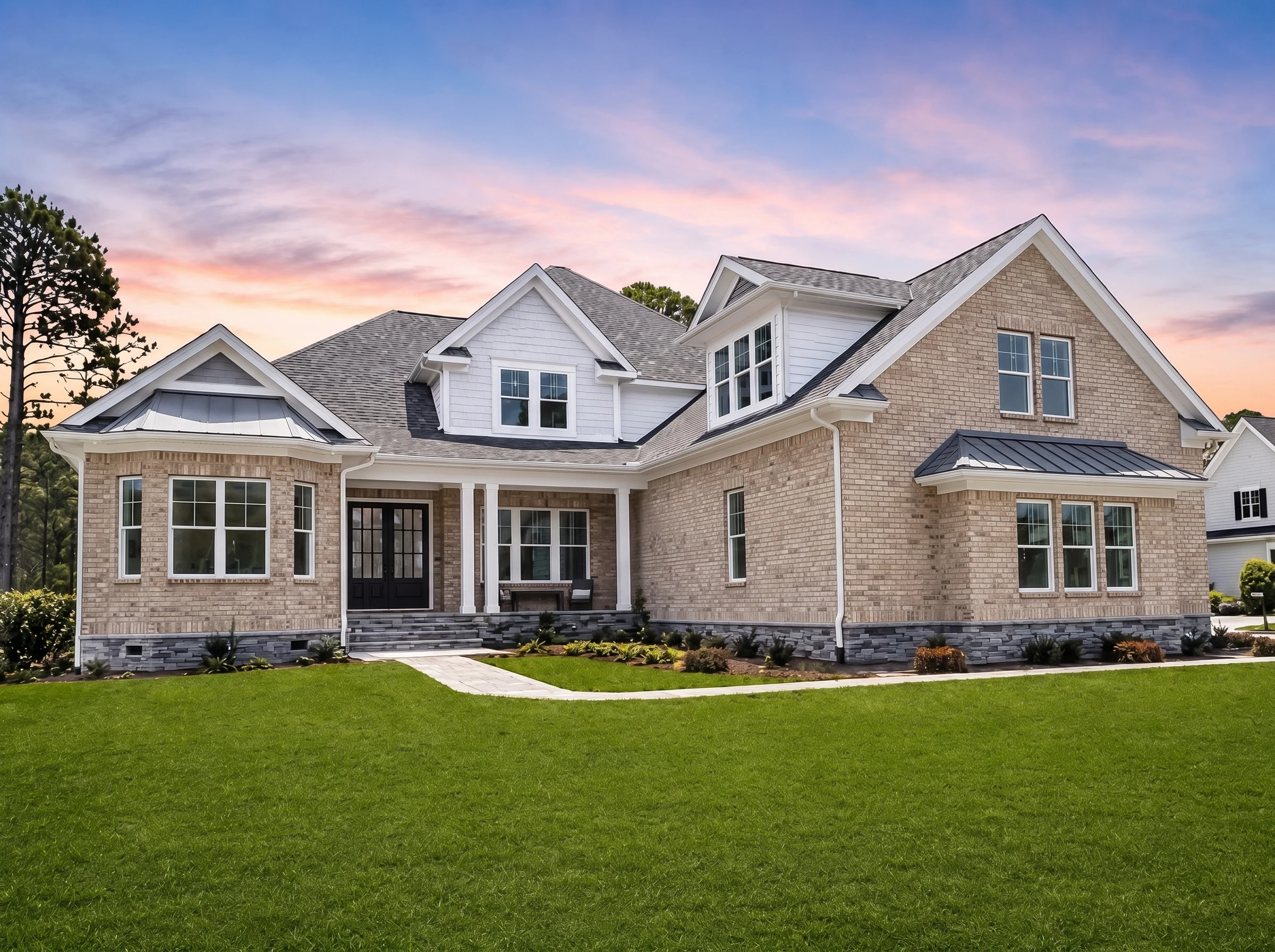 21-2609 HOUSE PLAN –  Modern Farmhouse Home Plan – 5-Bed, 4.5-Bath, 4,196 SF - Natural Brick, AI-generated exterior concept