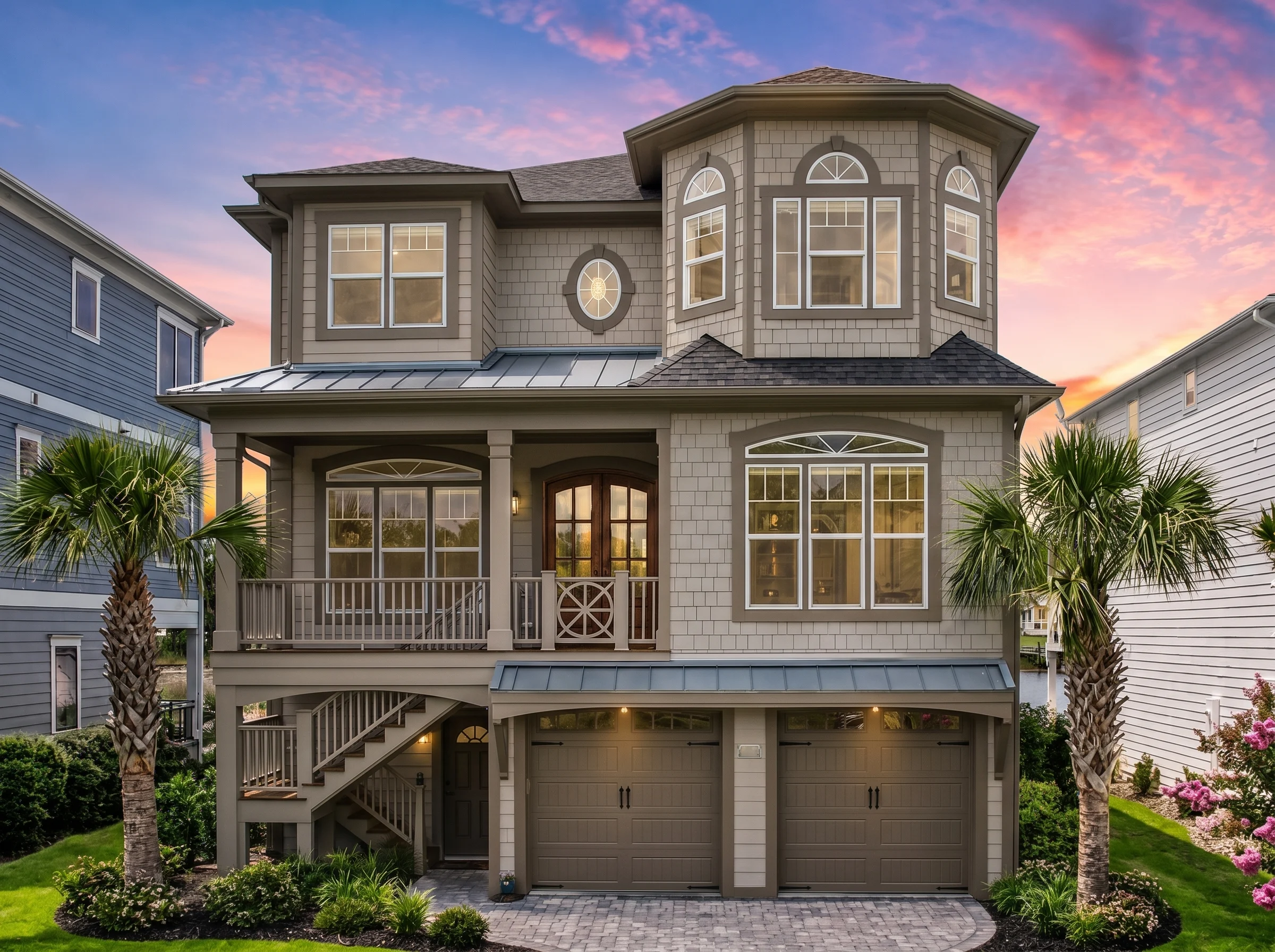 21-2307 HOUSE PLAN –  Coastal Home Plan – 5-Bed, 3.5-Bath, 3,821 SF - Mushroom Taupe, AI-generated exterior concept