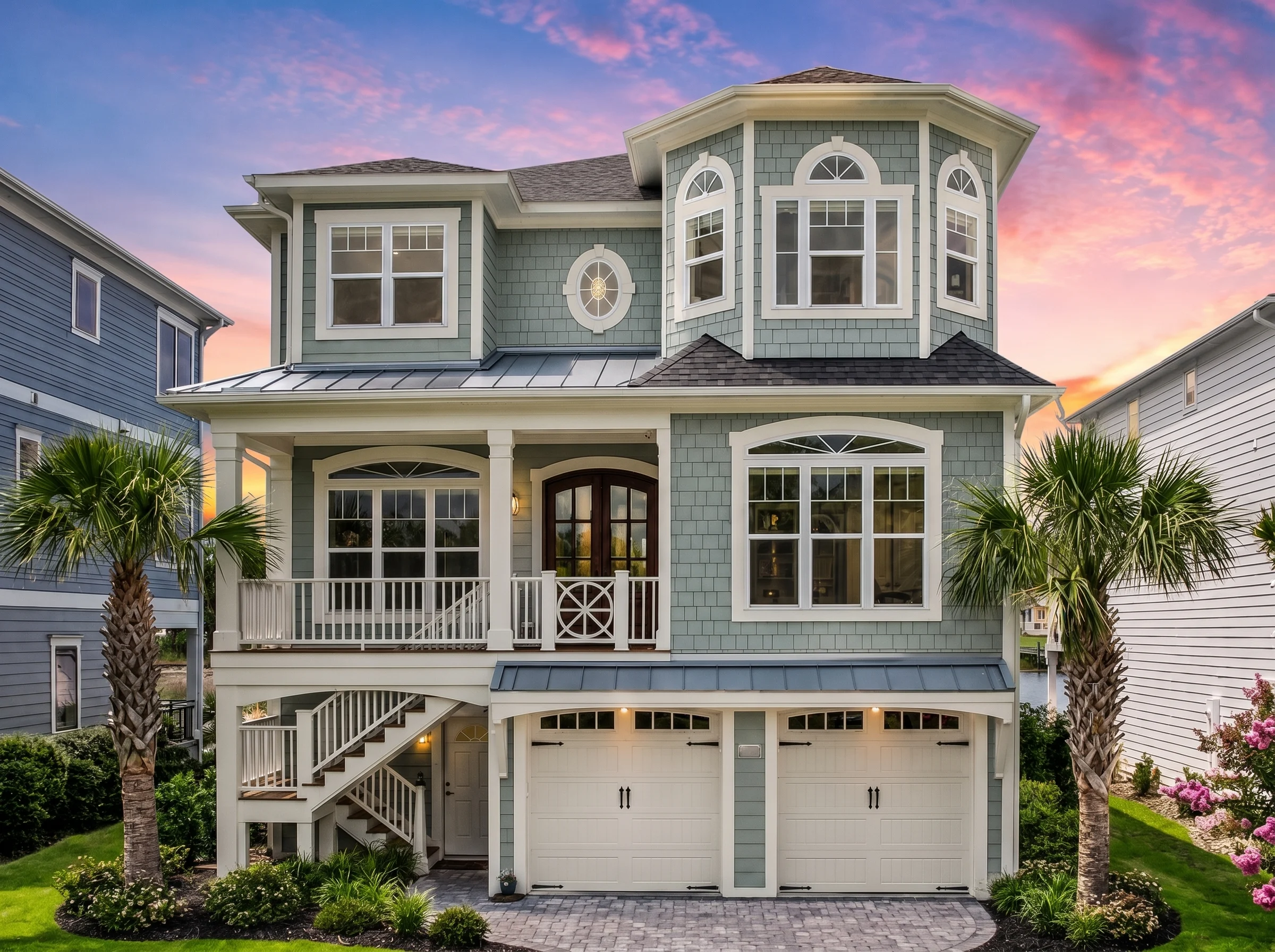21-2307 HOUSE PLAN –  Coastal Home Plan – 5-Bed, 3.5-Bath, 3,821 SF - Muted Sage, AI-generated exterior concept
