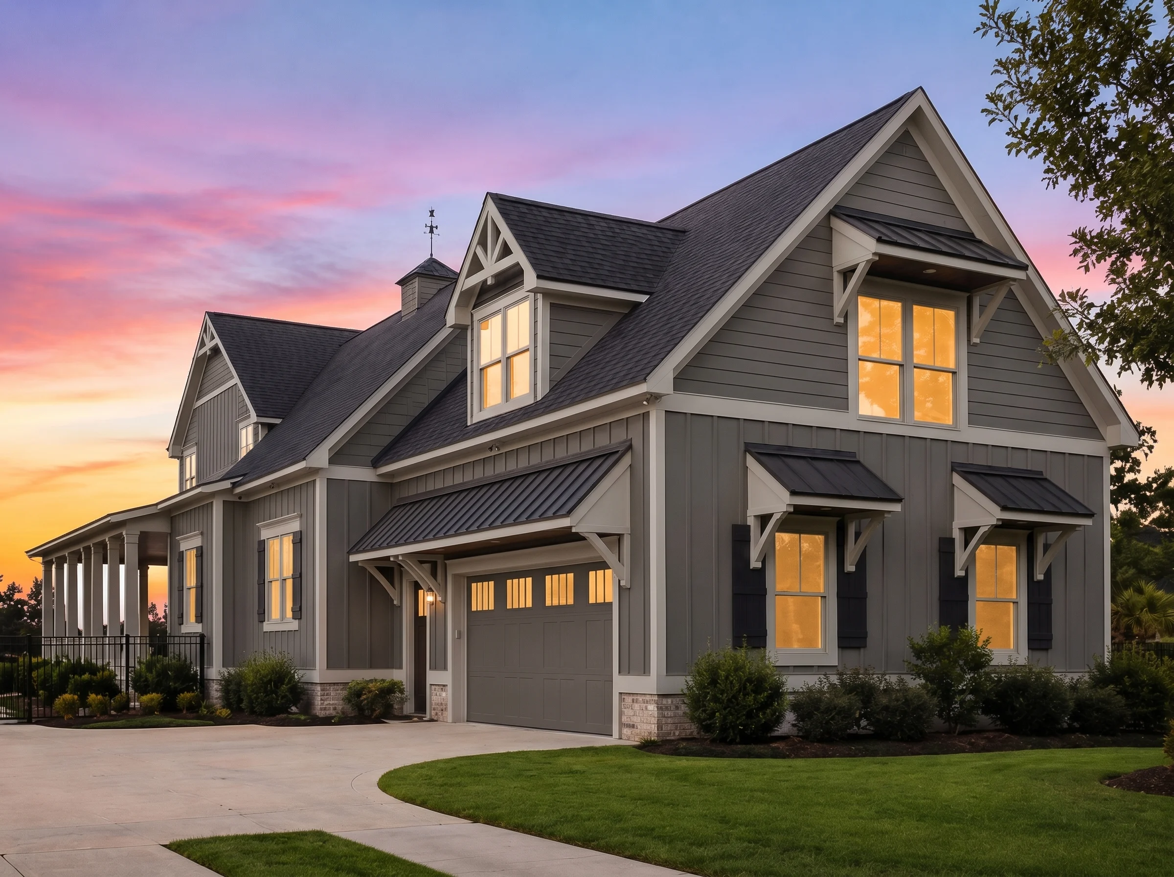 21-3049 HOUSE PLAN – Coastal Farmhouse Home Plan – 3-Bed, 4.5-Bath, 2,987 SF - Warm Charcoal, AI-generated exterior concept