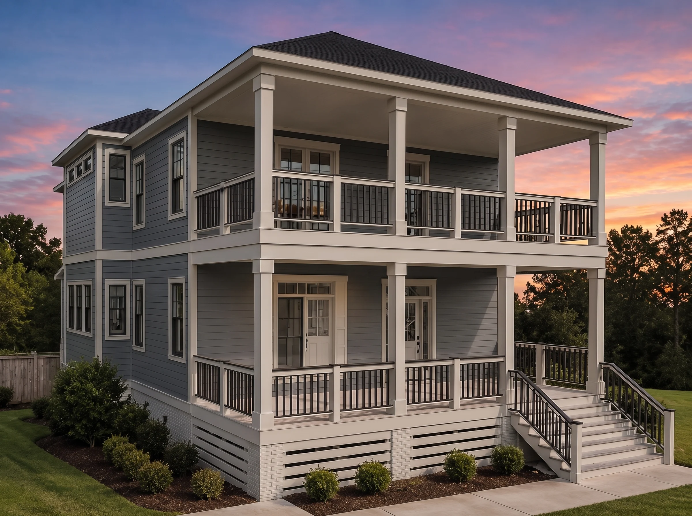 21-2465 HOUSE PLAN – Charleston Home Plan – 3-Bed, 3-Bath, 2,472 SF - Warm Charcoal, AI-generated exterior concept