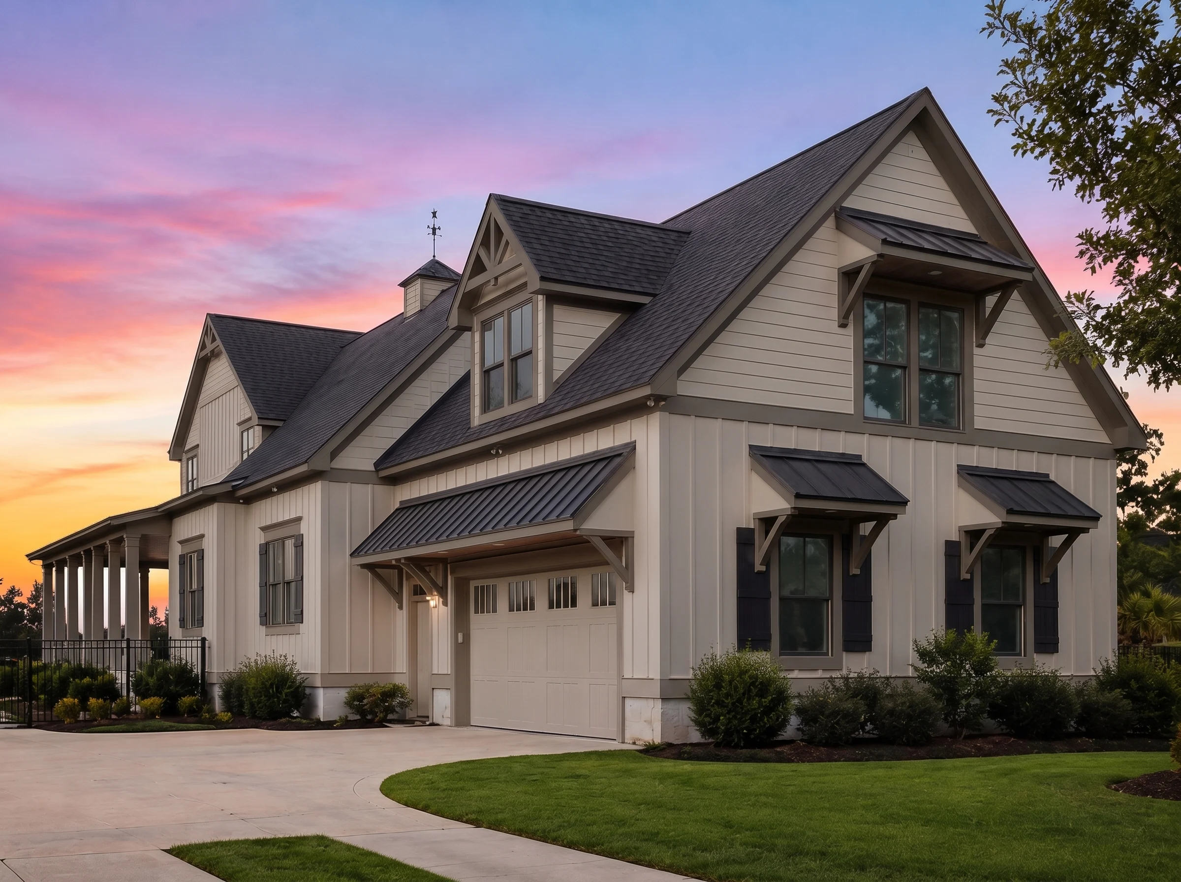21-3049 HOUSE PLAN – Coastal Farmhouse Home Plan – 3-Bed, 4.5-Bath, 2,987 SF - Mushroom Taupe, AI-generated exterior concept