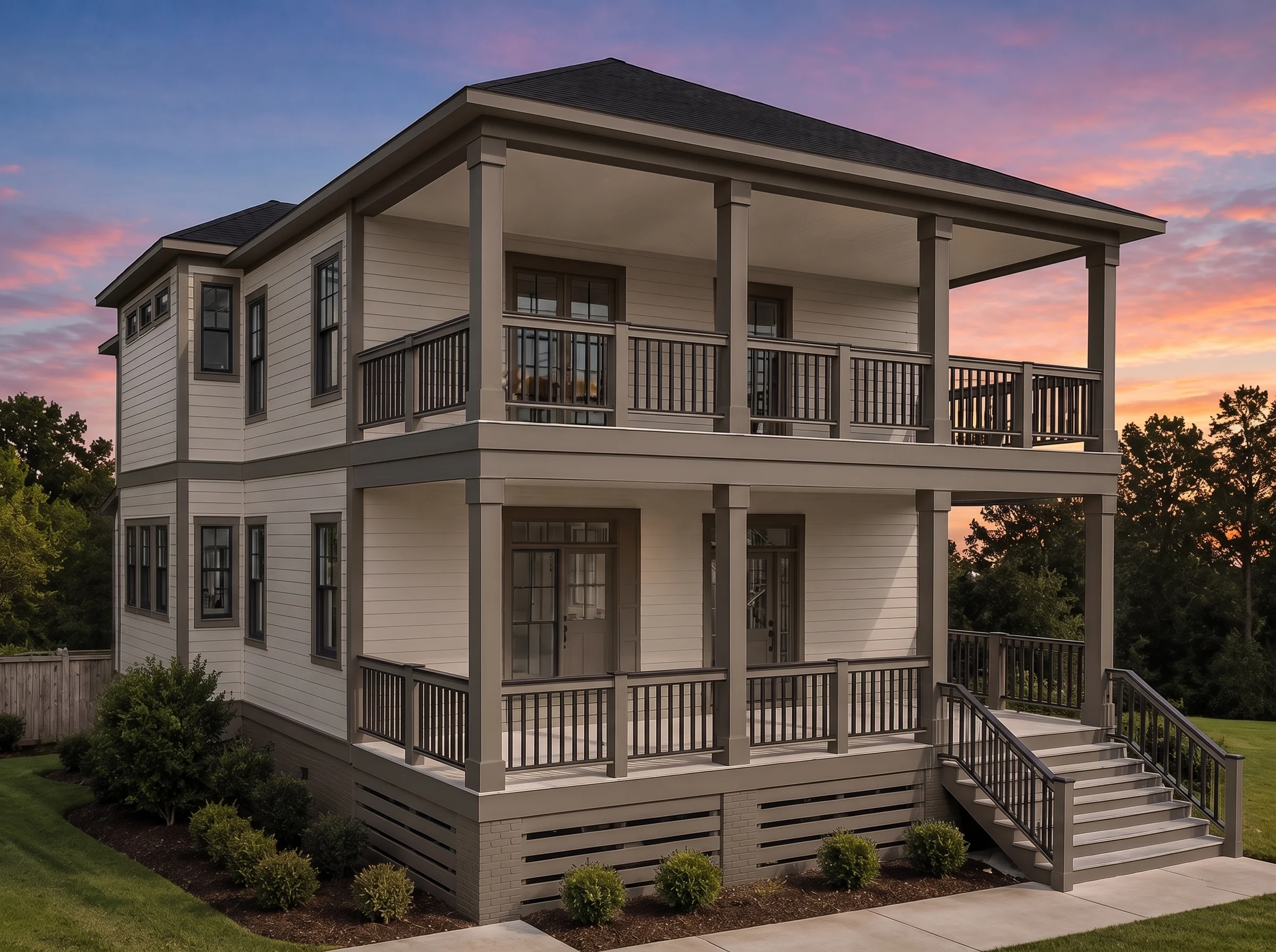 21-2465 HOUSE PLAN – Charleston Home Plan – 3-Bed, 3-Bath, 2,472 SF - Mushroom Taupe, AI-generated exterior concept