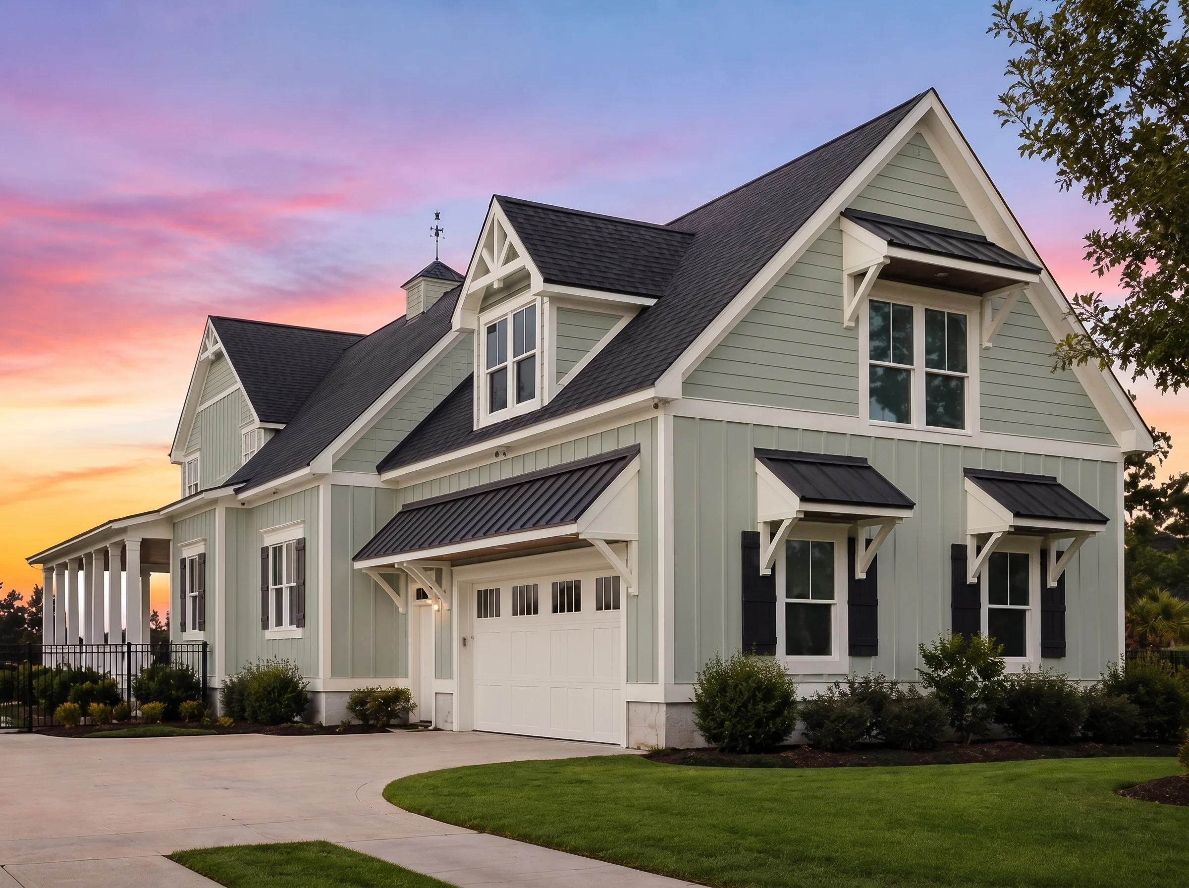 21-3049 HOUSE PLAN – Coastal Farmhouse Home Plan – 3-Bed, 4.5-Bath, 2,987 SF - Muted Sage, AI-generated exterior concept
