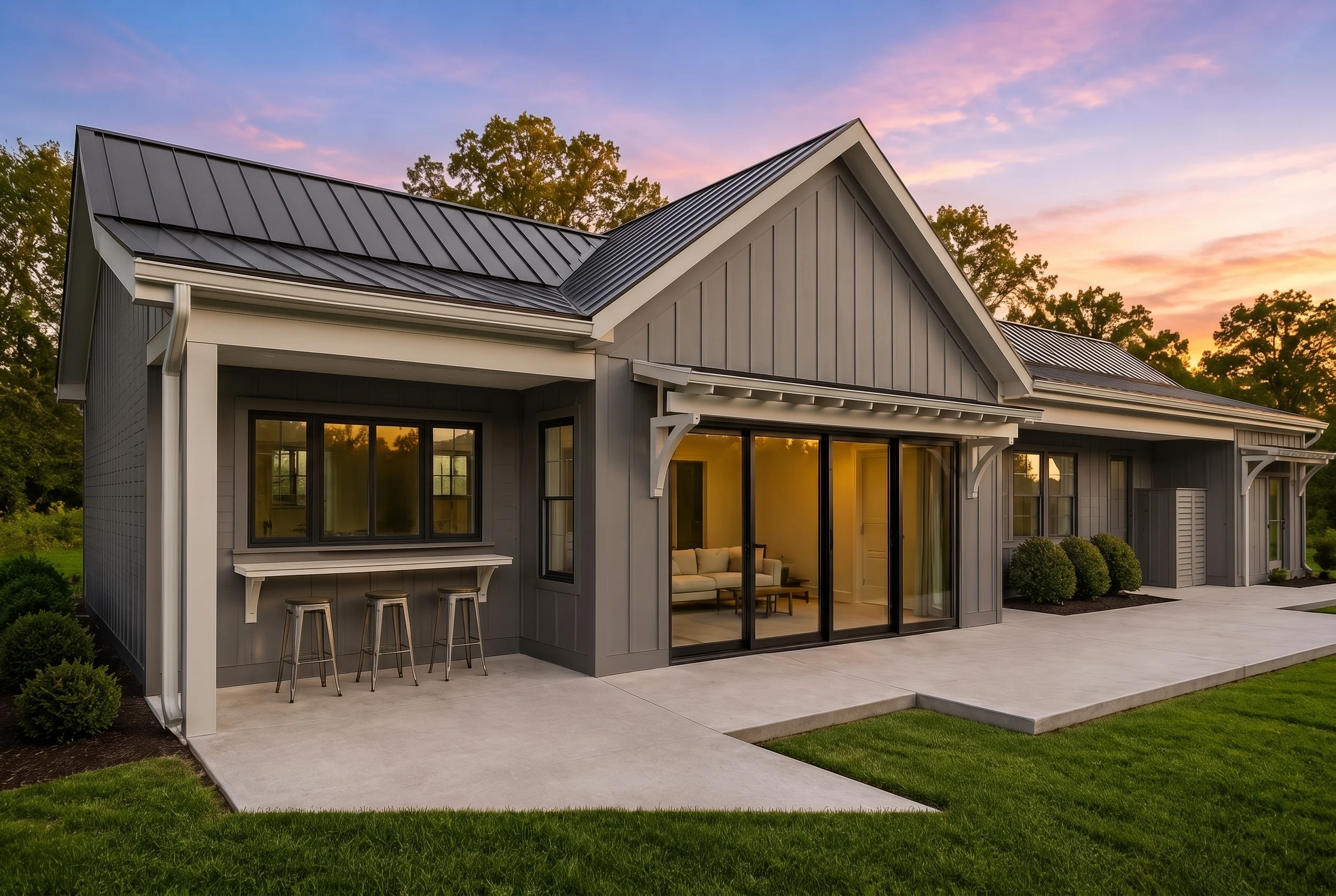 21-2855 HOUSE PLAN – ADU/Poolhouse Home Plan – 1-Bed, 1-Bath, 982 SF - Warm Charcoal, AI-generated exterior concept