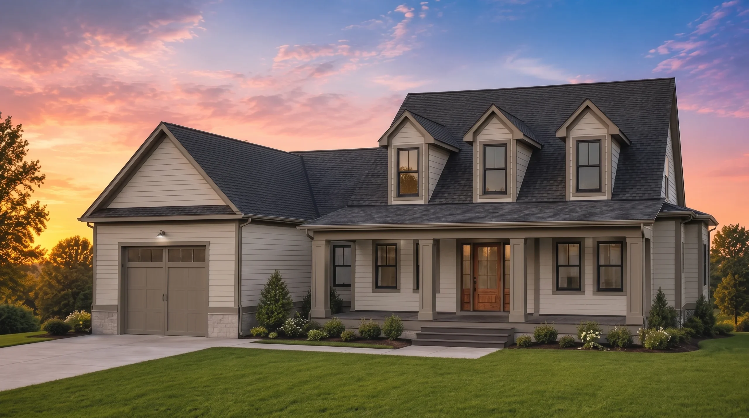 21-3356 HOUSE PLAN – Modern Farmhouse Home Plan – 3-Bed, 2.5-Bath, 2,243 SF - Mushroom Taupe, AI-generated exterior concept