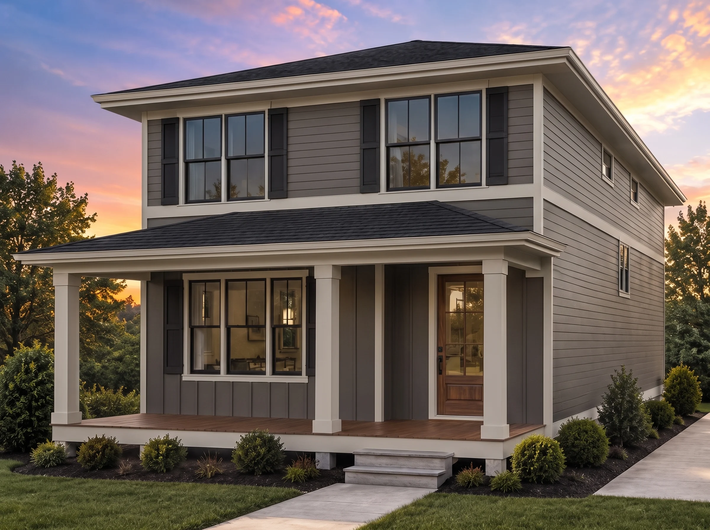 21-3231 HOUSE PLAN – Modern Farmhouse Home Plan – 5-Bed, 3-Bath, 2,149 SF - Warm Charcoal, AI-generated exterior concept
