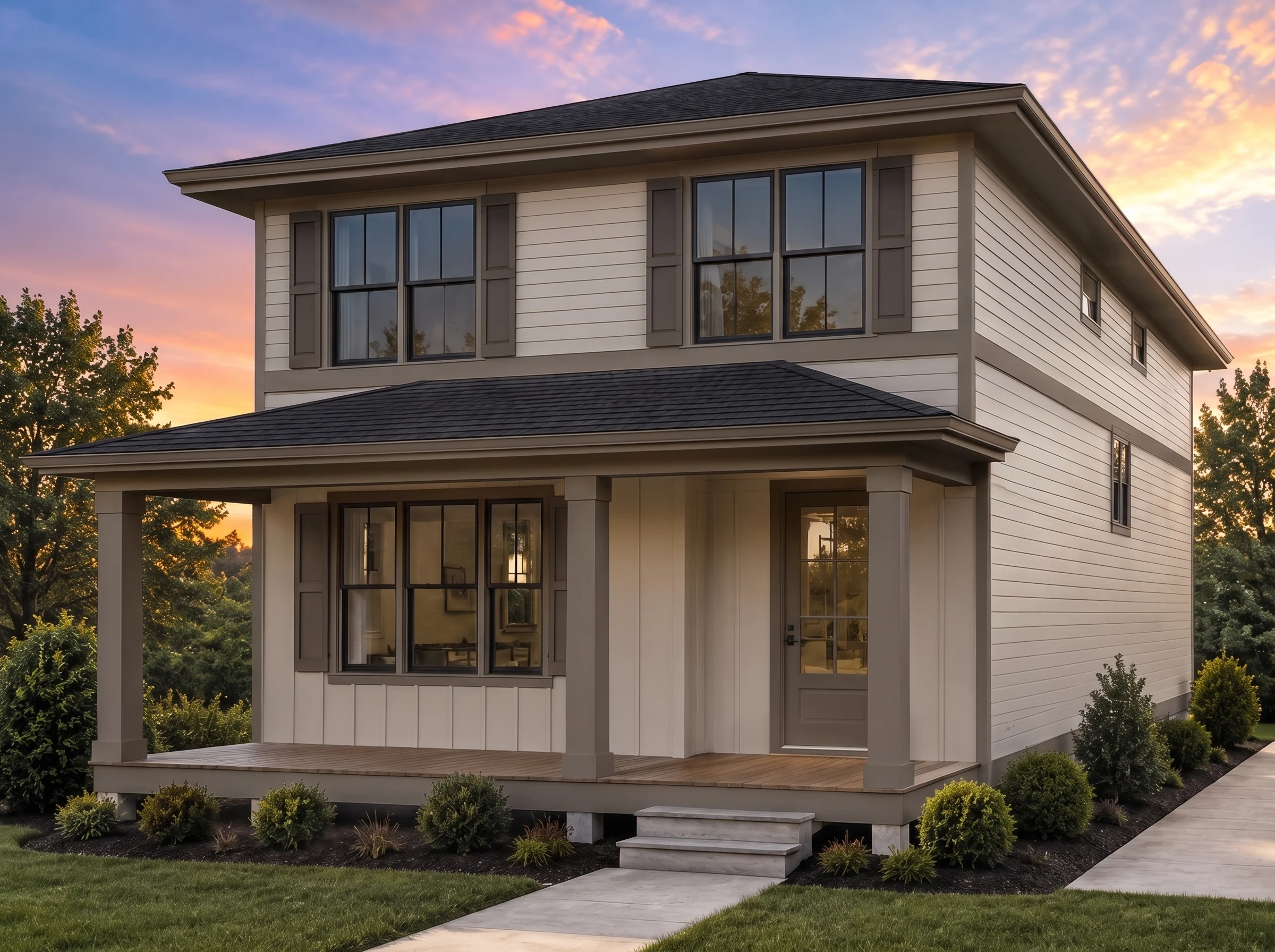 21-3231 HOUSE PLAN – Modern Farmhouse Home Plan – 5-Bed, 3-Bath, 2,149 SF - Mushroom Taupe, AI-generated exterior concept