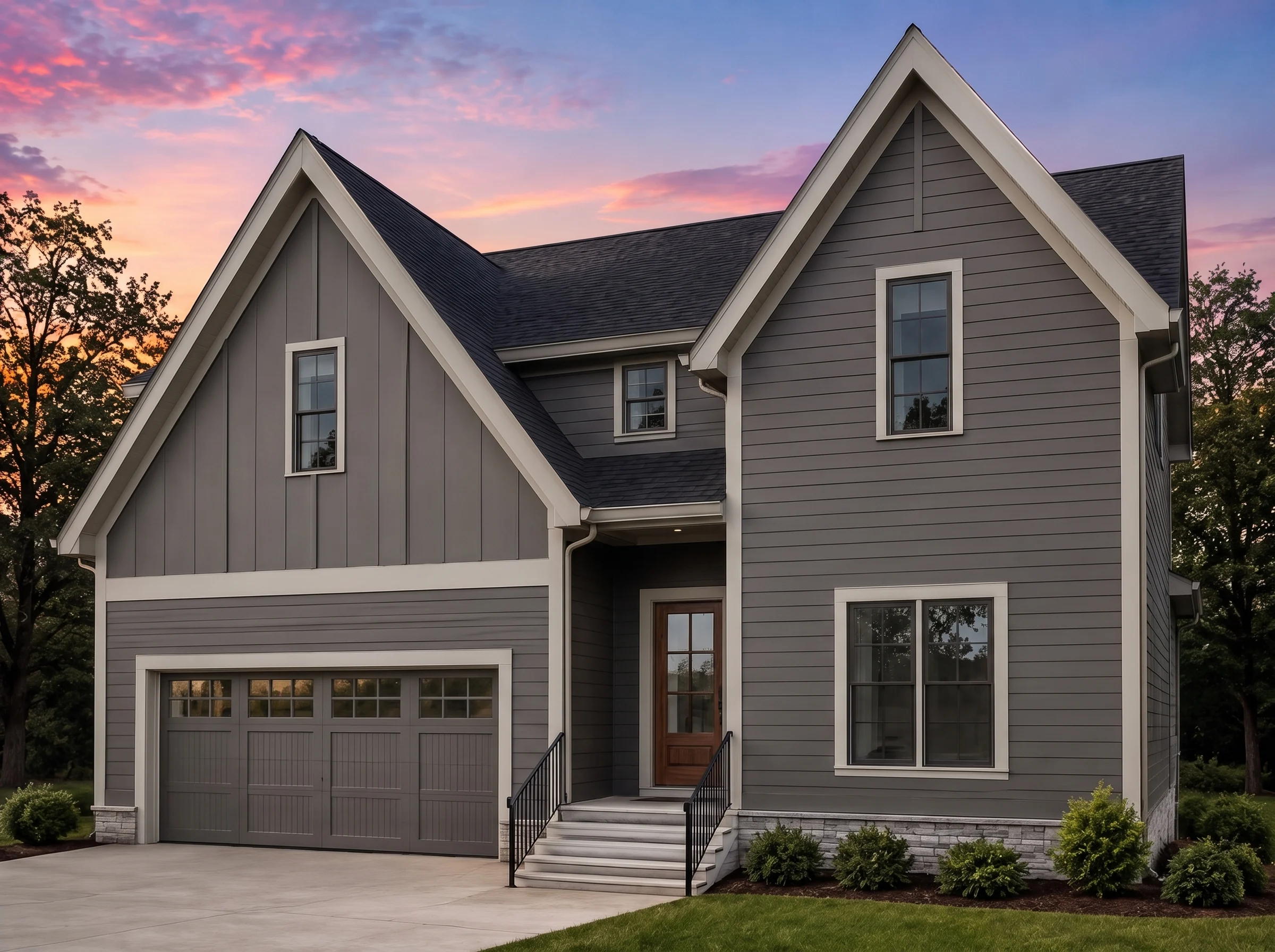 21-3160 HOUSE PLAN – Modern Farmhouse Home Plan – 4-Bed, 3-Bath, 2,633 SF - Warm Charcoal, AI-generated exterior concept