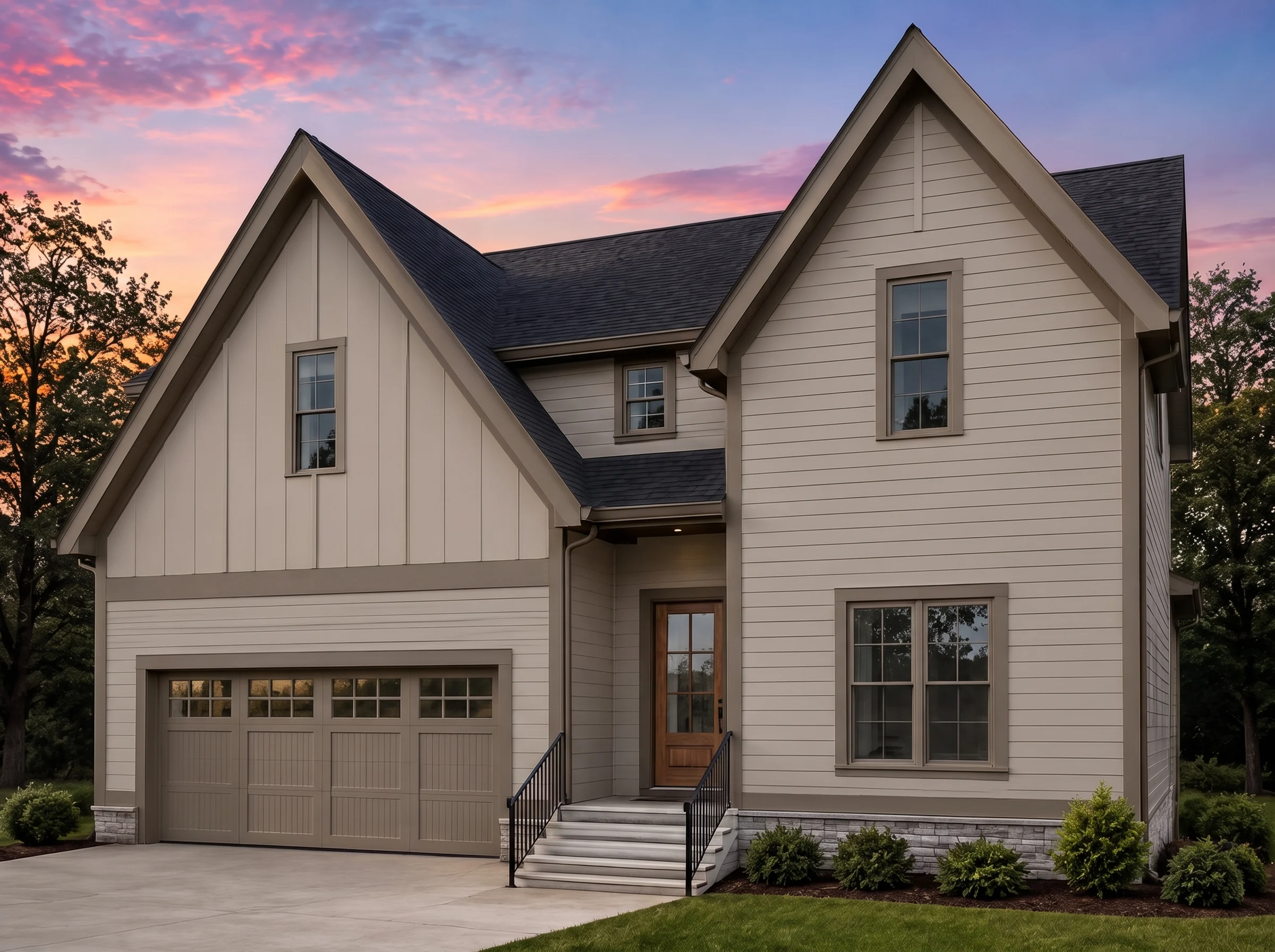 21-3160 HOUSE PLAN – Modern Farmhouse Home Plan – 4-Bed, 3-Bath, 2,633 SF - Mushroom Taupe, AI-generated exterior concept