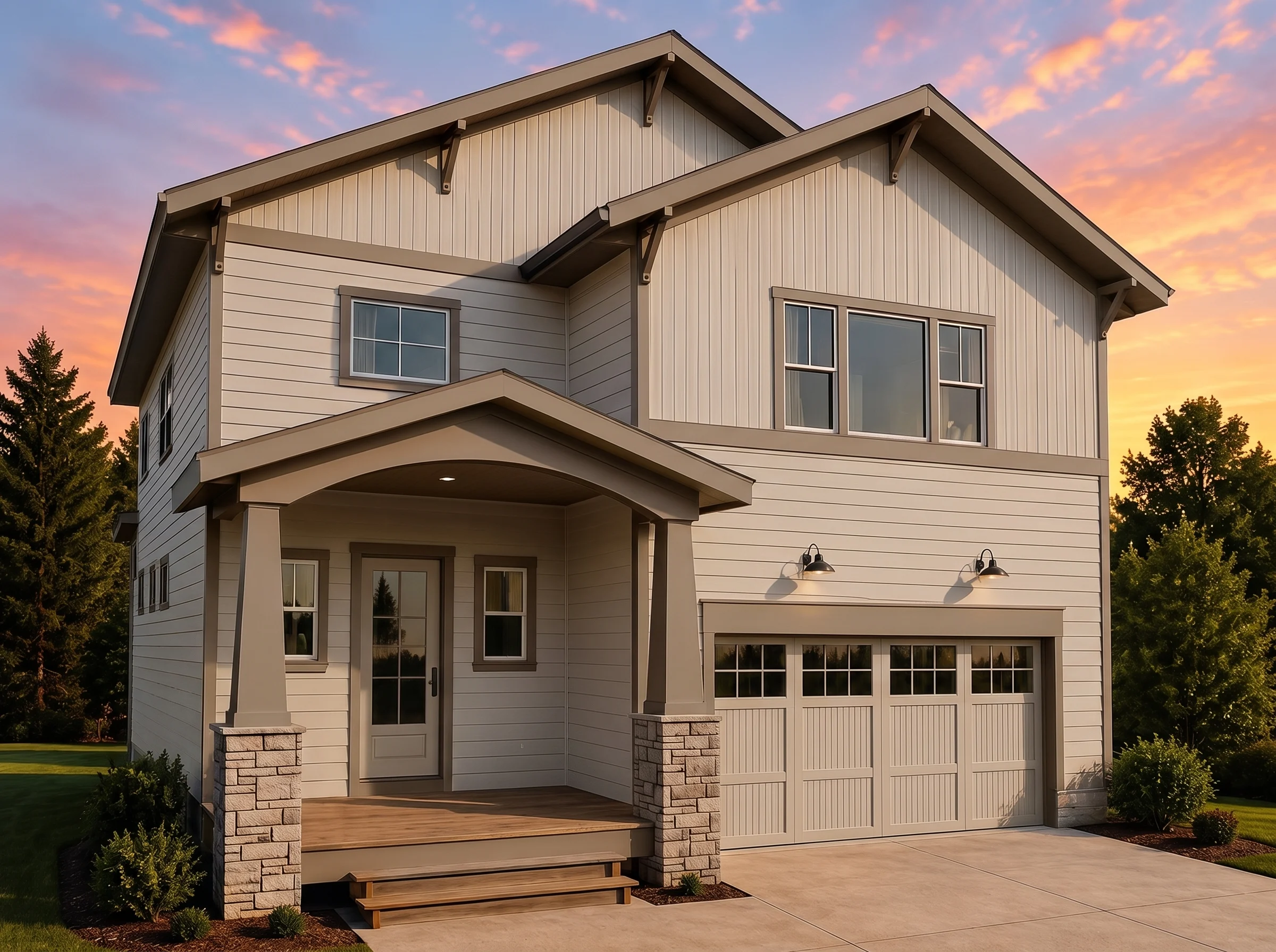 21-2606 HOUSE PLAN – Modern Farmhouse Home Plan – 3-Bed, 2.5-Bath, 2,470 SF - Mushroom Taupe, AI-generated exterior concept