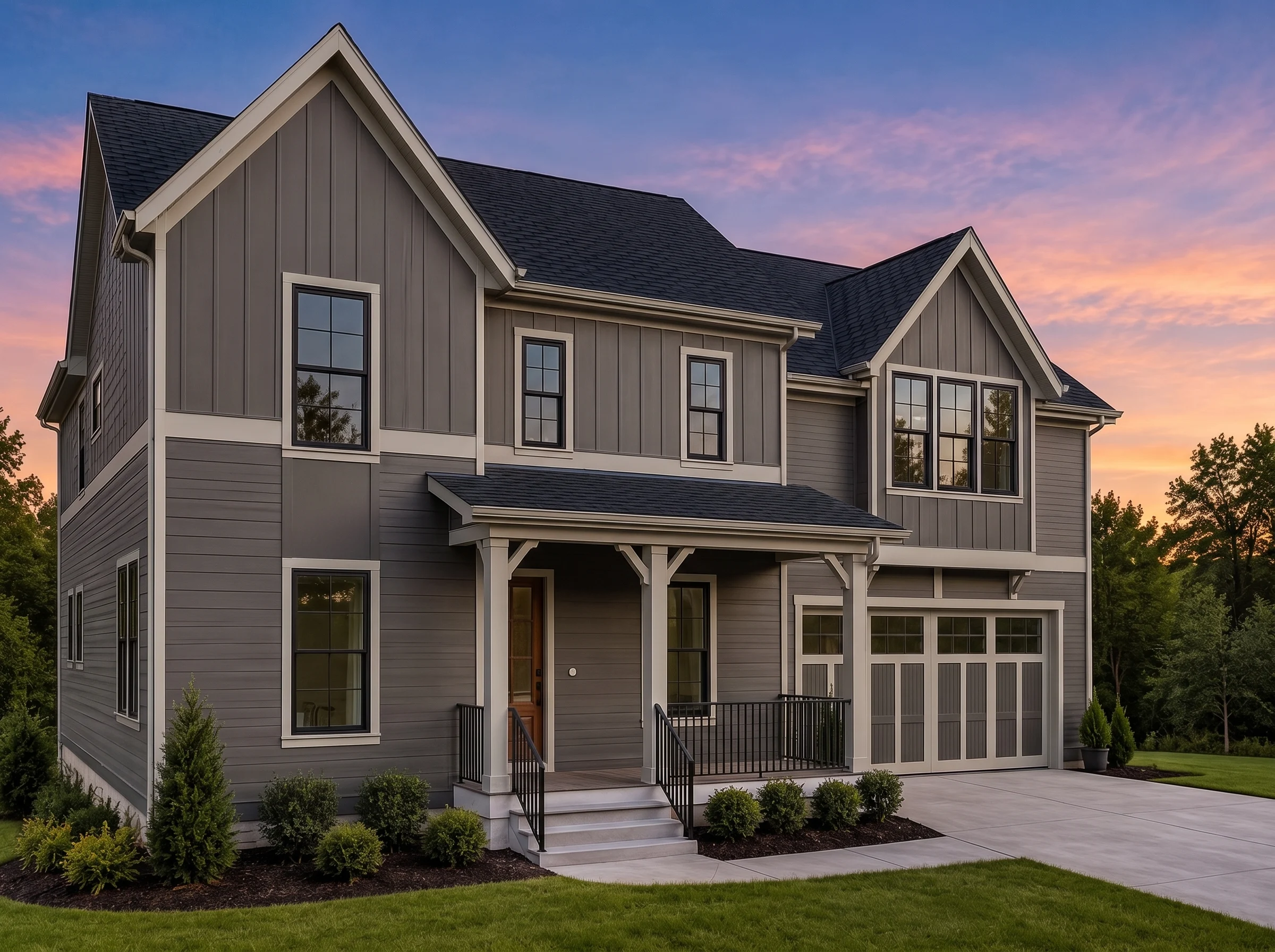 21-2936 HOUSE PLAN – Modern Farmhouse Home Plan – 4-Bed, 3-Bath, 2,643 SF - Warm Charcoal, AI-generated exterior concept
