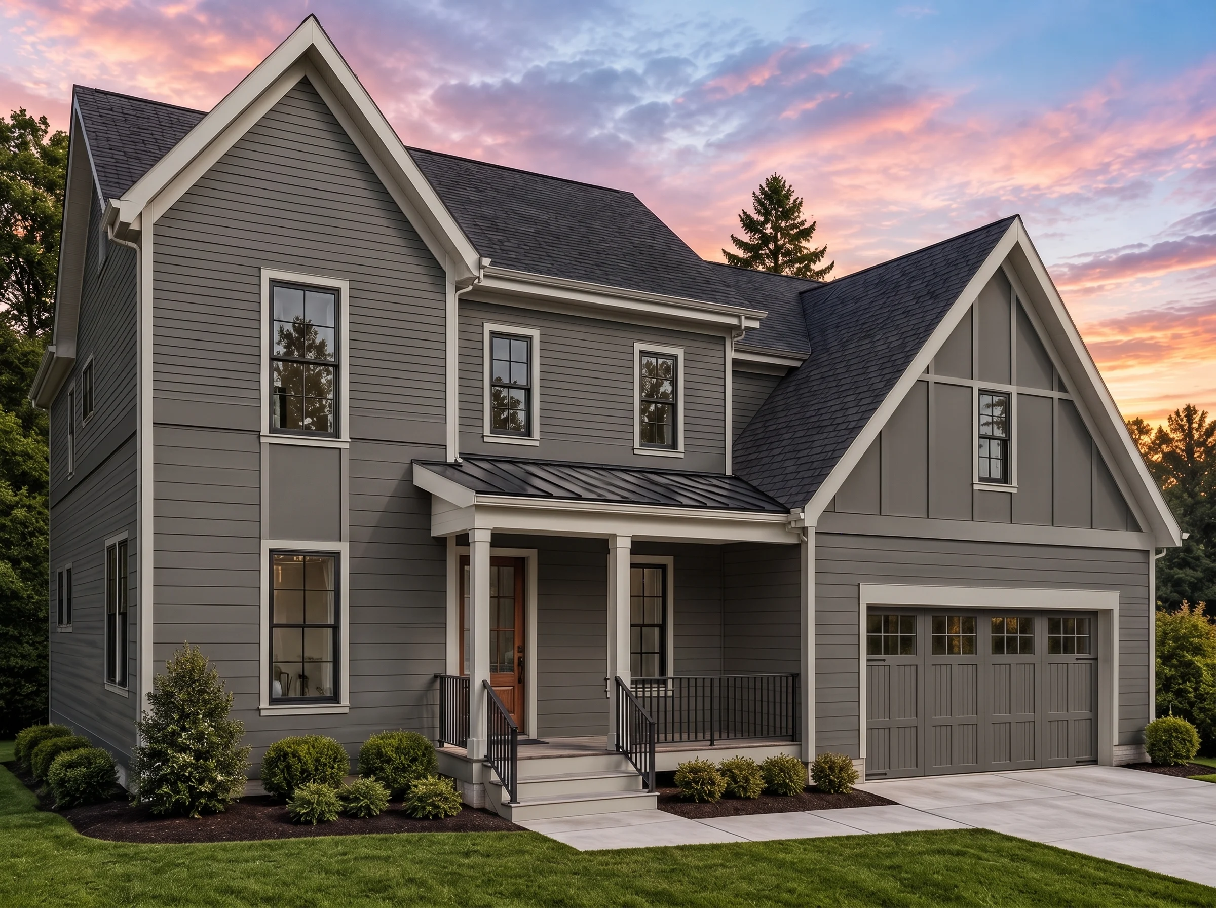 21-2582 HOUSE PLAN – Modern Farmhouse Home Plan – 4-Bed, 3-Bath, 2,649 SF - Warm Charcoal, AI-generated exterior concept