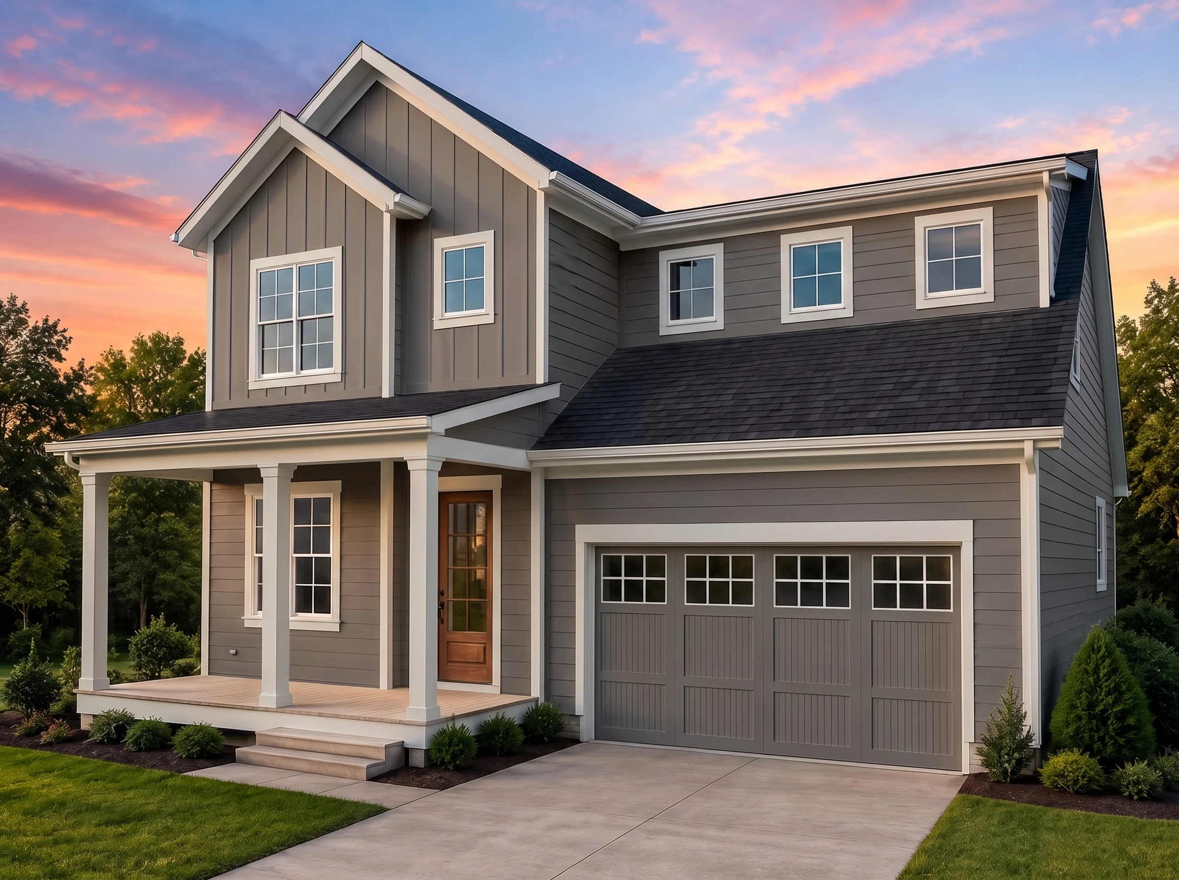 21-3285 HOUSE PLAN – Modern Farmhouse Home Plan – 4-Bed, 3-Bath, 2,583 SF - Warm Charcoal, AI-generated exterior concept