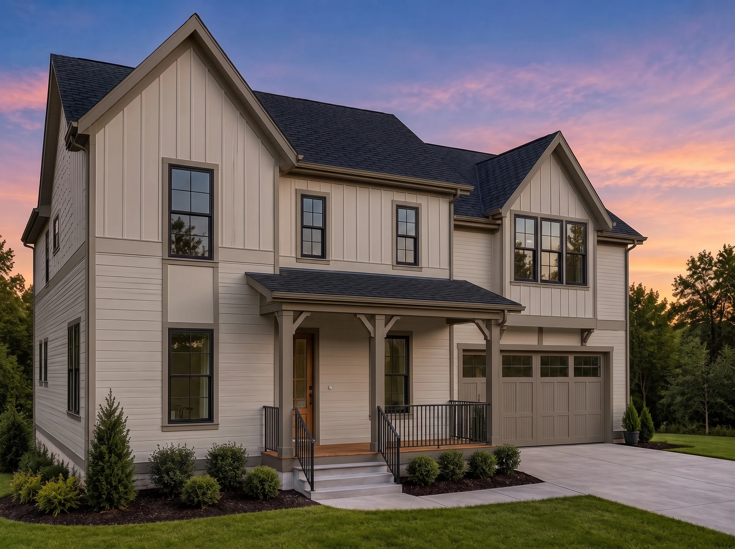21-2936 HOUSE PLAN – Modern Farmhouse Home Plan – 4-Bed, 3-Bath, 2,643 SF - Mushroom Taupe, AI-generated exterior concept