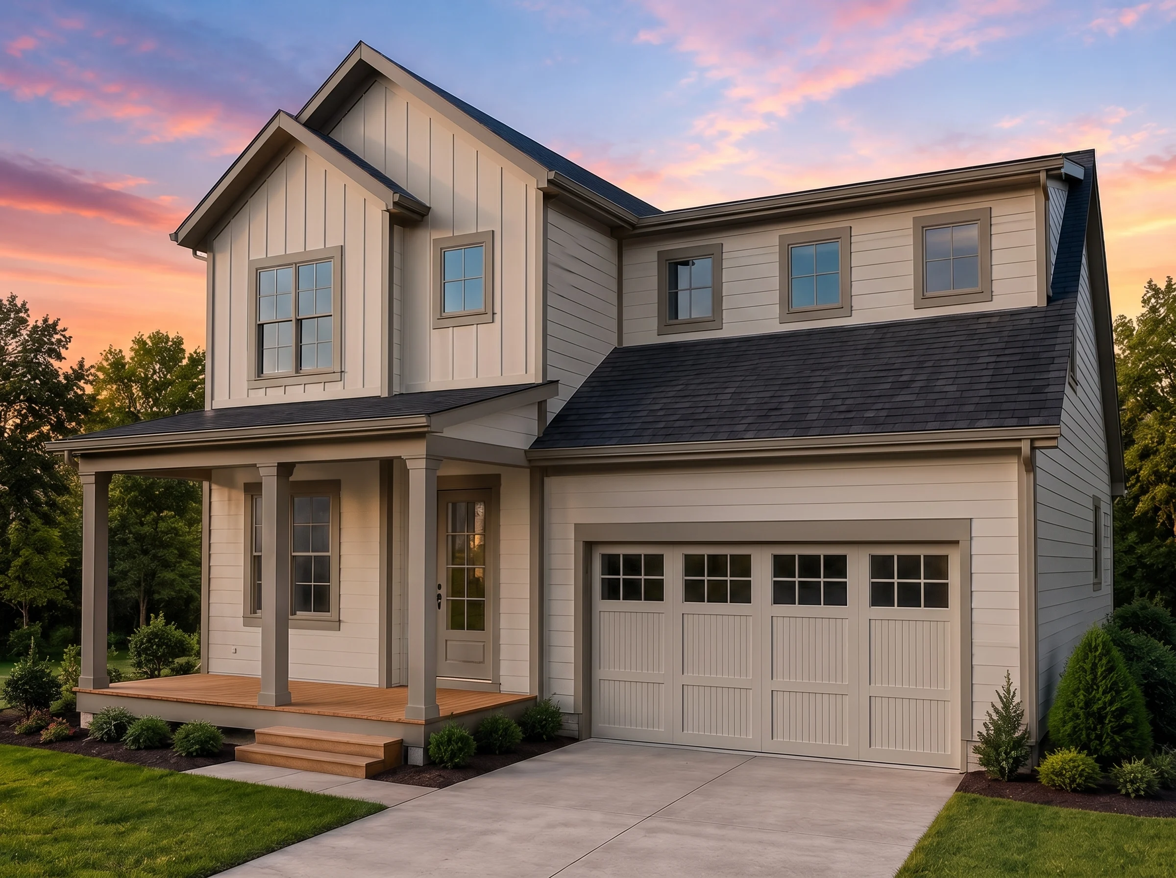 21-3285 HOUSE PLAN – Modern Farmhouse Home Plan – 4-Bed, 3-Bath, 2,583 SF - Mushroom Taupe, AI-generated exterior concept
