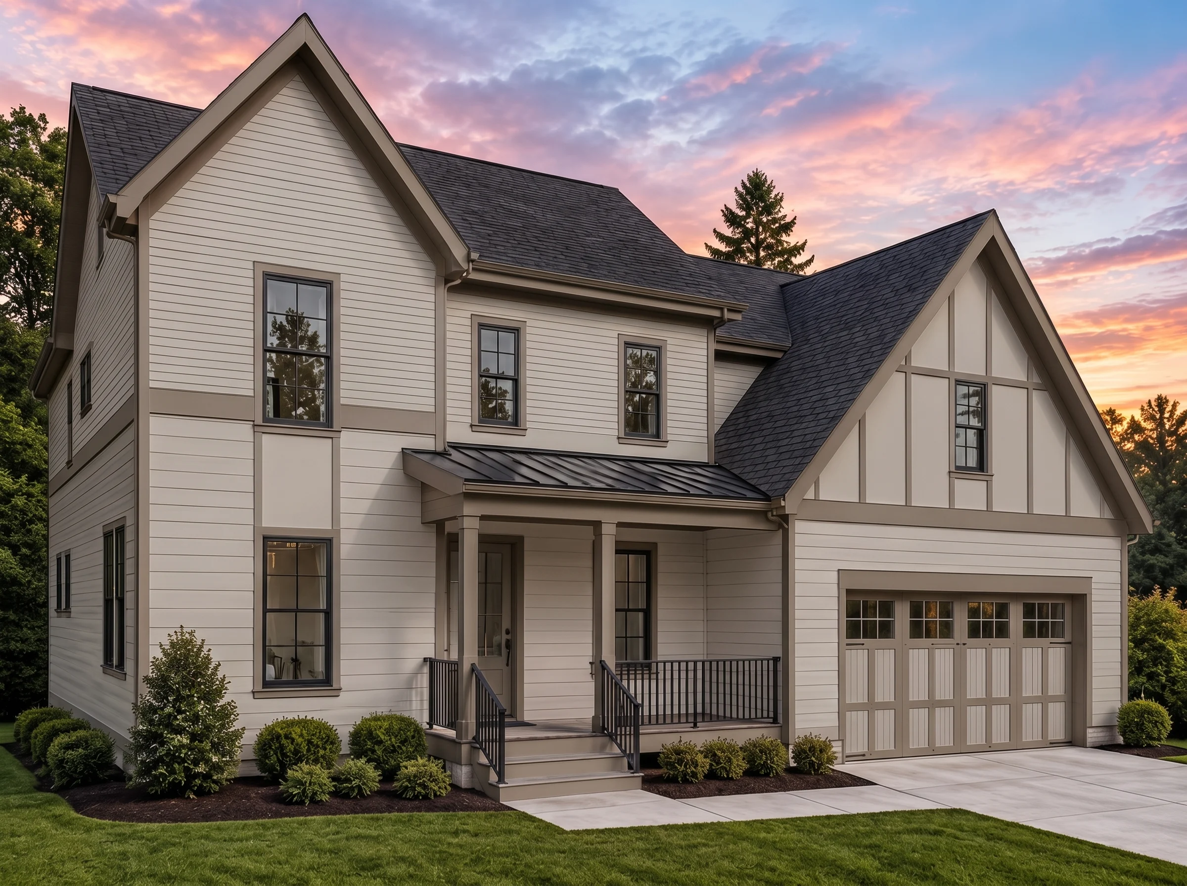 21-2582 HOUSE PLAN – Modern Farmhouse Home Plan – 4-Bed, 3-Bath, 2,649 SF - Mushroom Taupe, AI-generated exterior concept