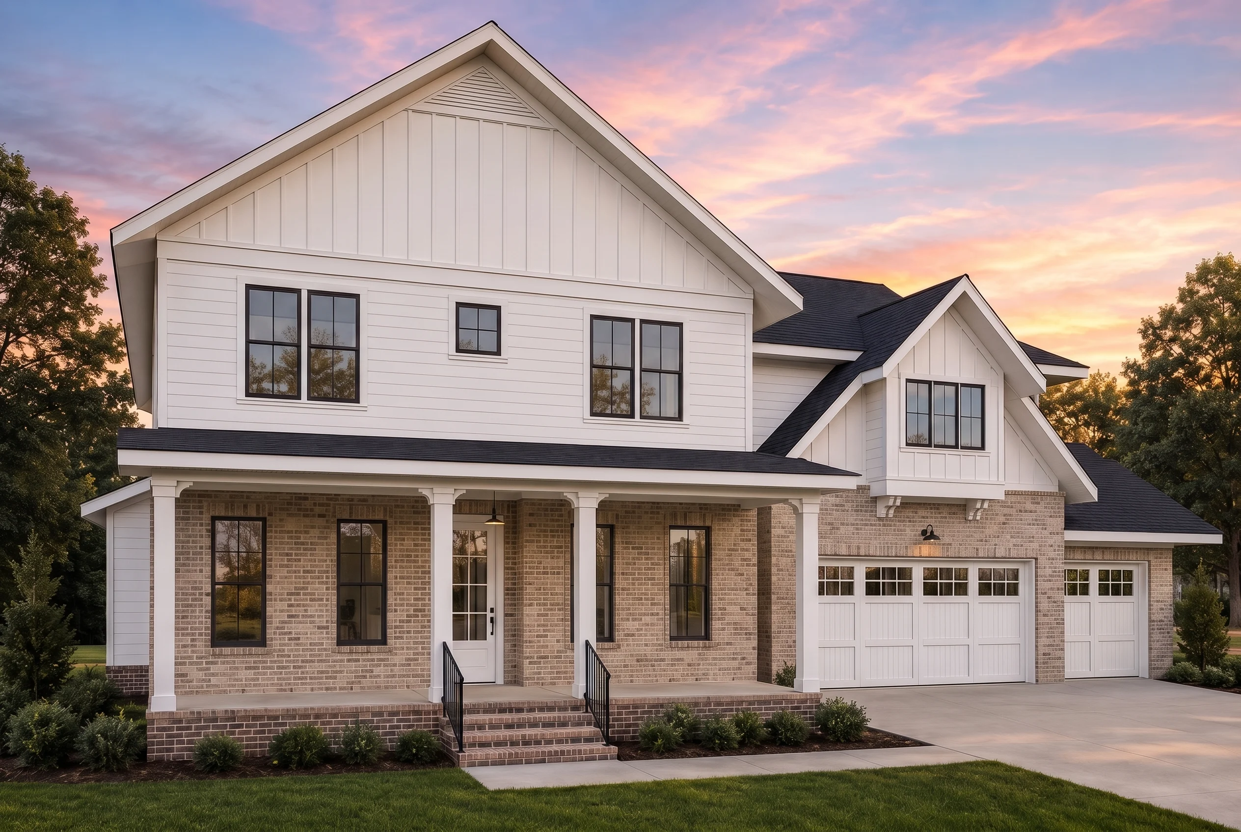 21-2986 HOUSE PLAN – Modern Farmhouse Home Plan – 4-Bed, 3-Bath, 3,907 SF - Natural Brick, AI-generated exterior concept