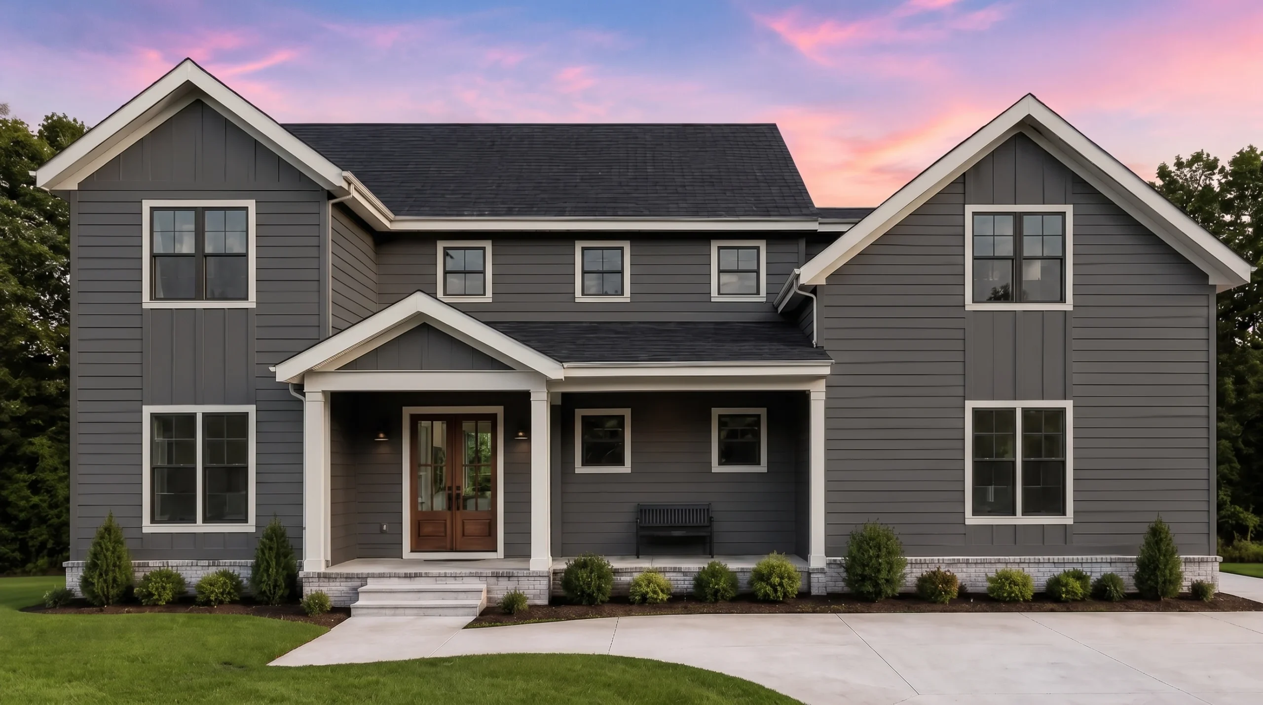 21-2885 HOUSE PLAN – Modern Farmhouse Home Plan – 4-Bed, 3-Bath, 3,170 SF - Warm Charcoal, AI-generated exterior concept