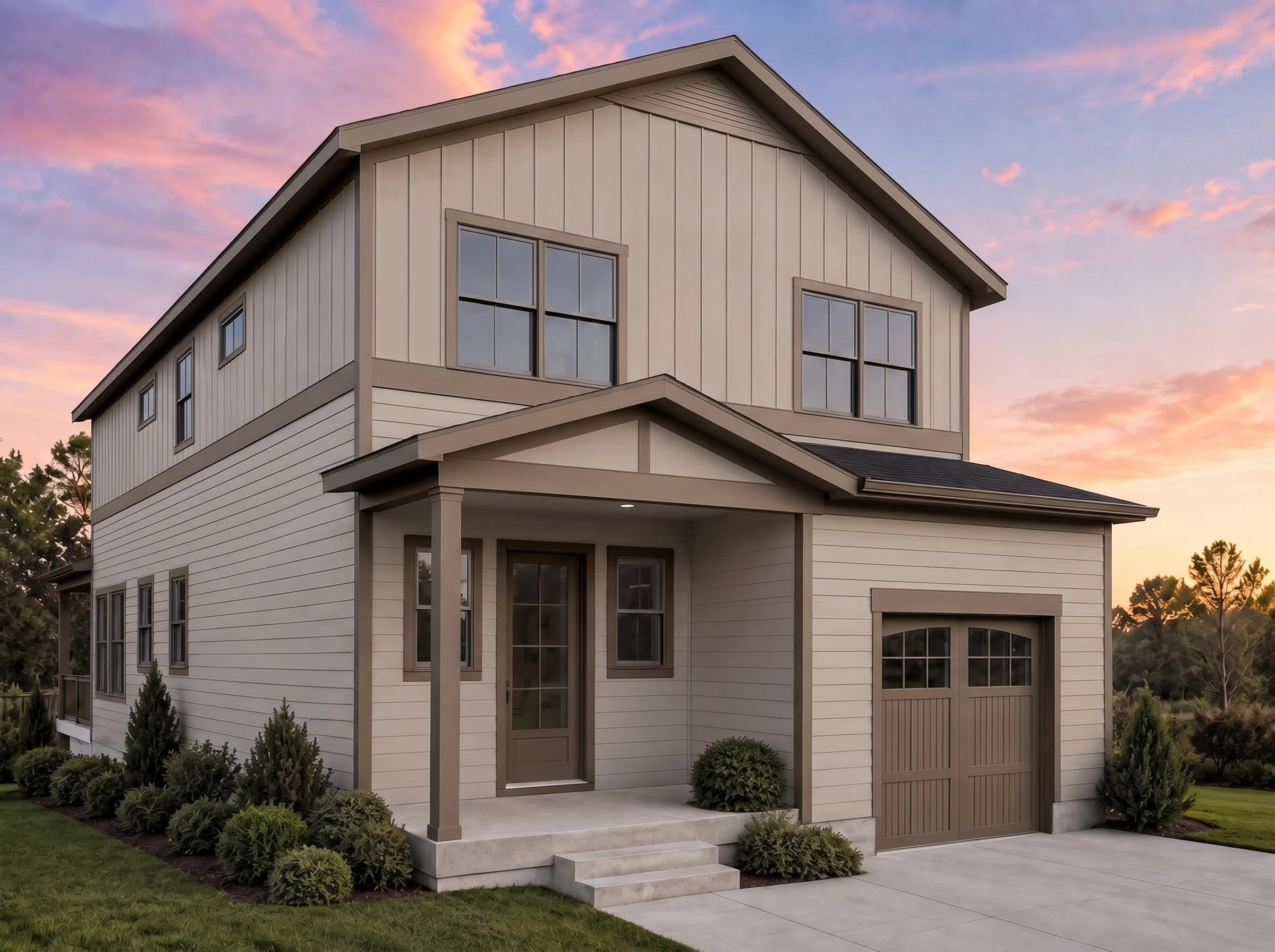 21-2792 HOUSE PLAN – Modern Farmhouse Home Plan – 4-Bed, 3-Bath, 2,647 SF - Mushroom Taupe, AI-generated exterior concept
