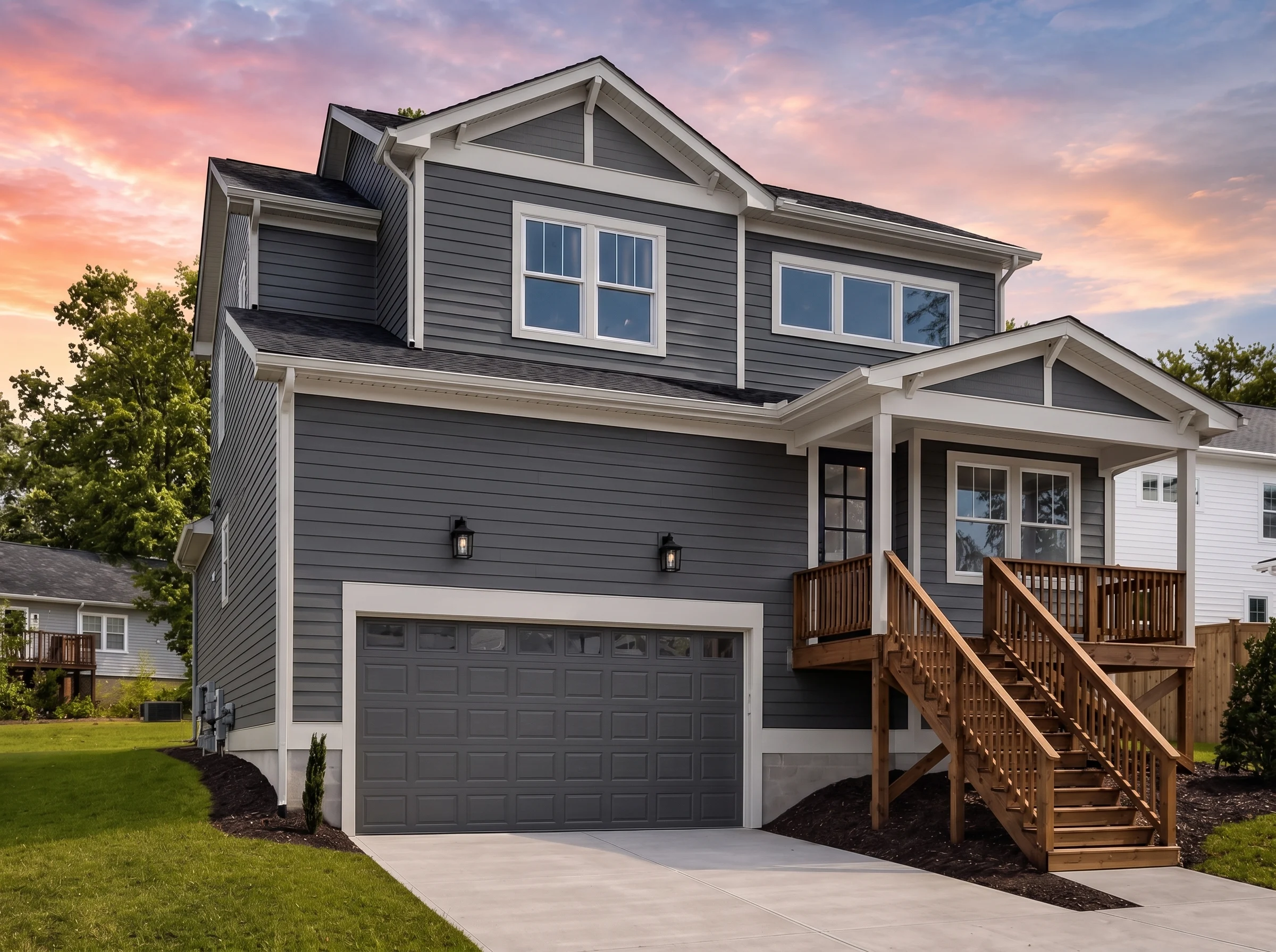 21-3023 HOUSE PLAN – Modern Farmhouse Home Plan – 4-Bed, 3-Bath, 2,406 SF - Warm Charcoal, AI-generated exterior concept