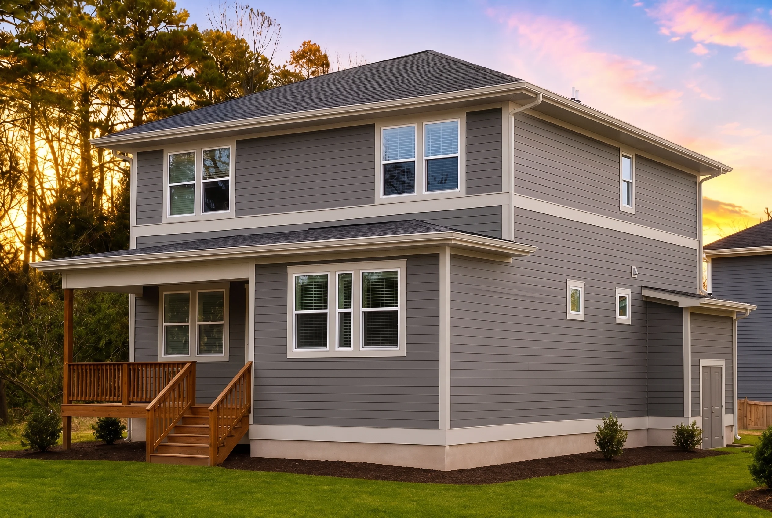 21-2604 HOUSE PLAN – Modern Farmhouse Home Plan – 5-Bed, 5-Bath, 2,200SF - Warm Charcoal, AI-generated exterior concept