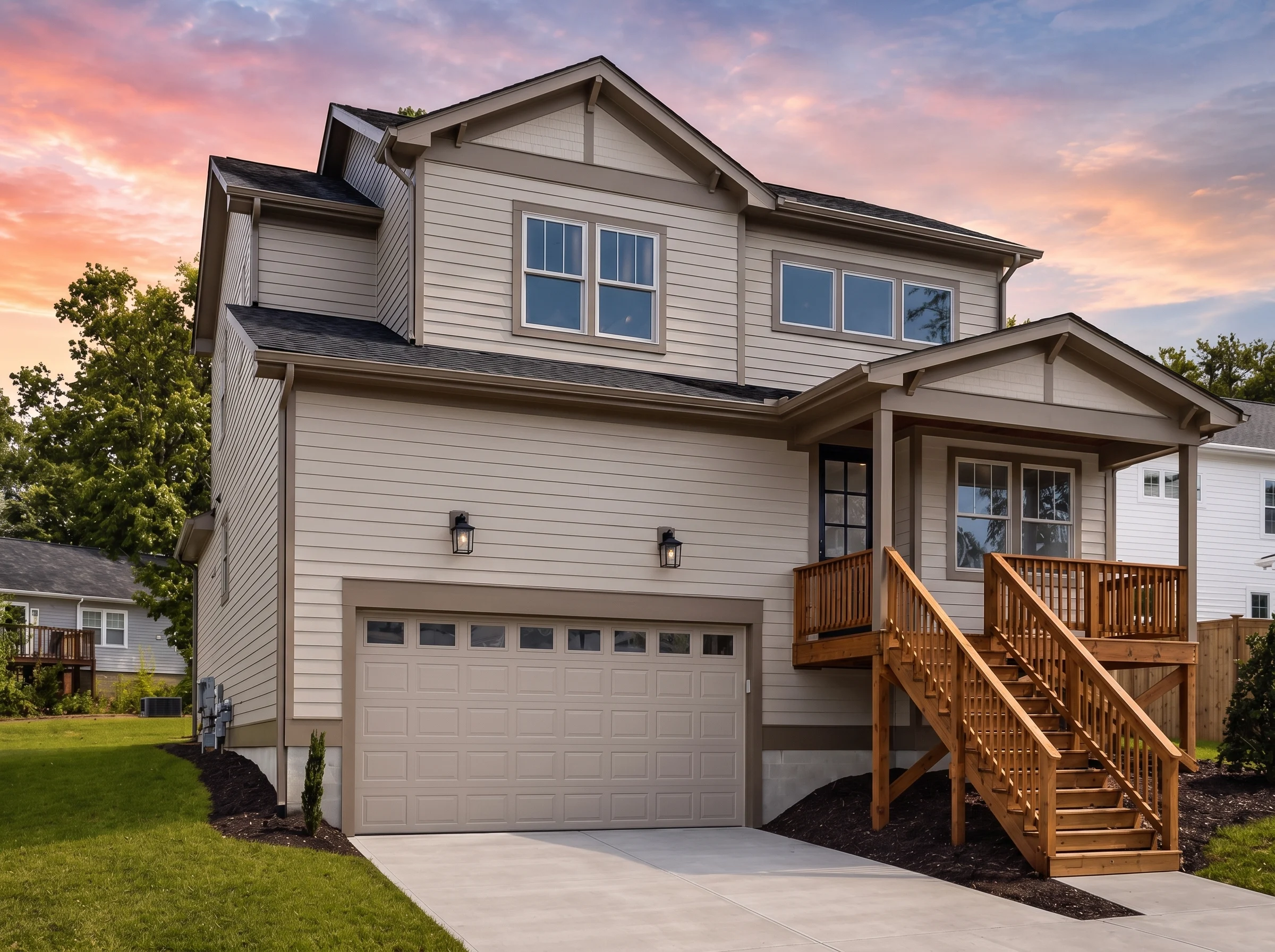 21-3023 HOUSE PLAN – Modern Farmhouse Home Plan – 4-Bed, 3-Bath, 2,406 SF - Mushroom Taupe, AI-generated exterior concept