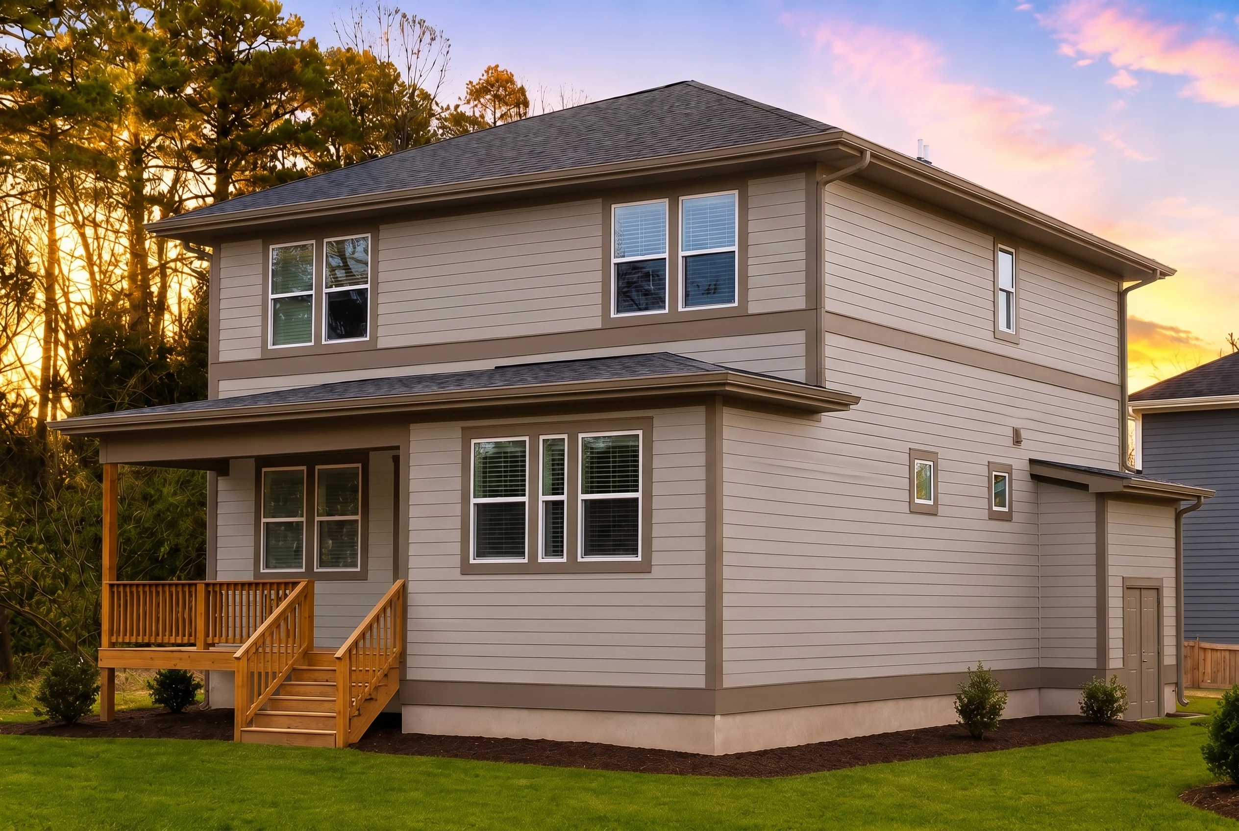 21-2604 HOUSE PLAN – Modern Farmhouse Home Plan – 5-Bed, 5-Bath, 2,200SF - Mushroom Taupe, AI-generated exterior concept