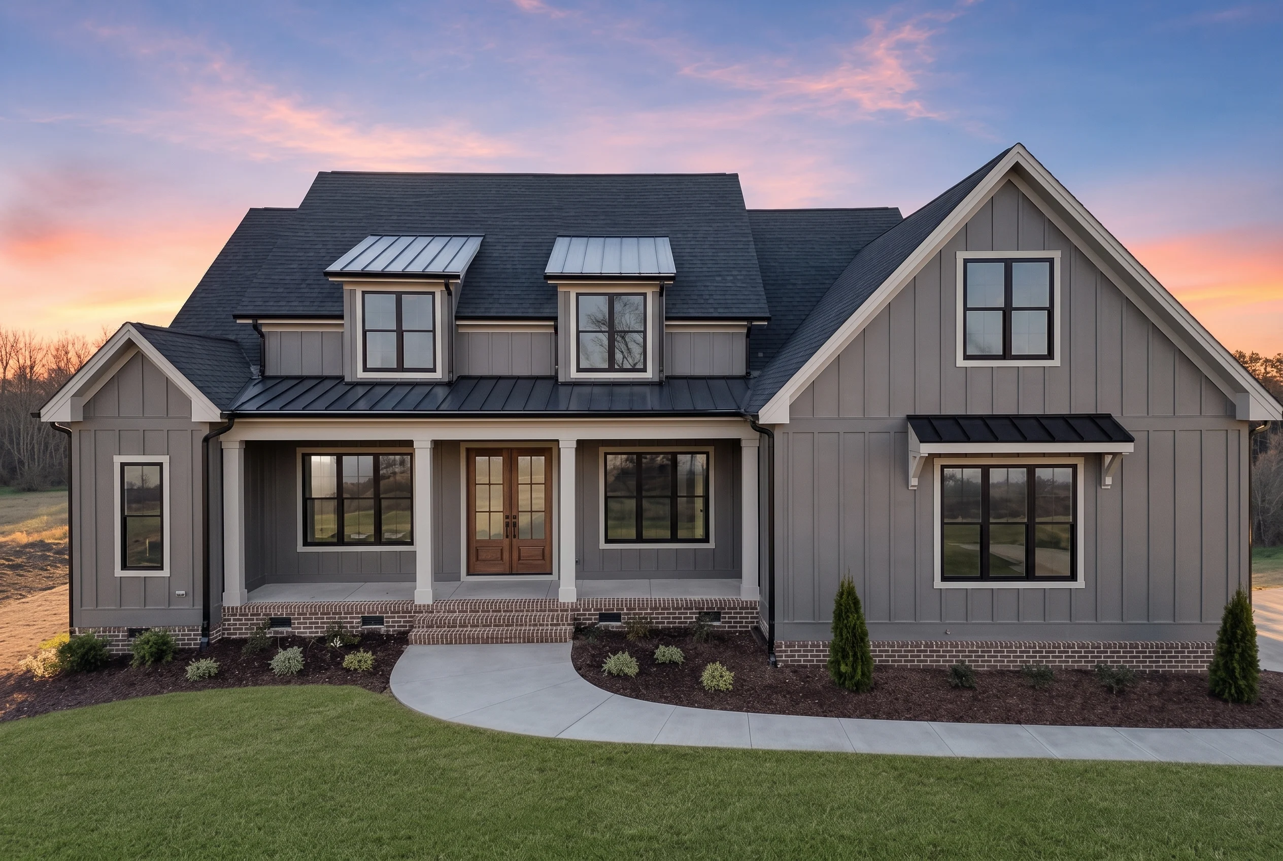 19-2465 HOUSE PLAN – Modern Farmhouse Home Plan – 4-Bed, 3.5-Bath, 3,237 SF - Warm Charcoal, AI-generated exterior concept